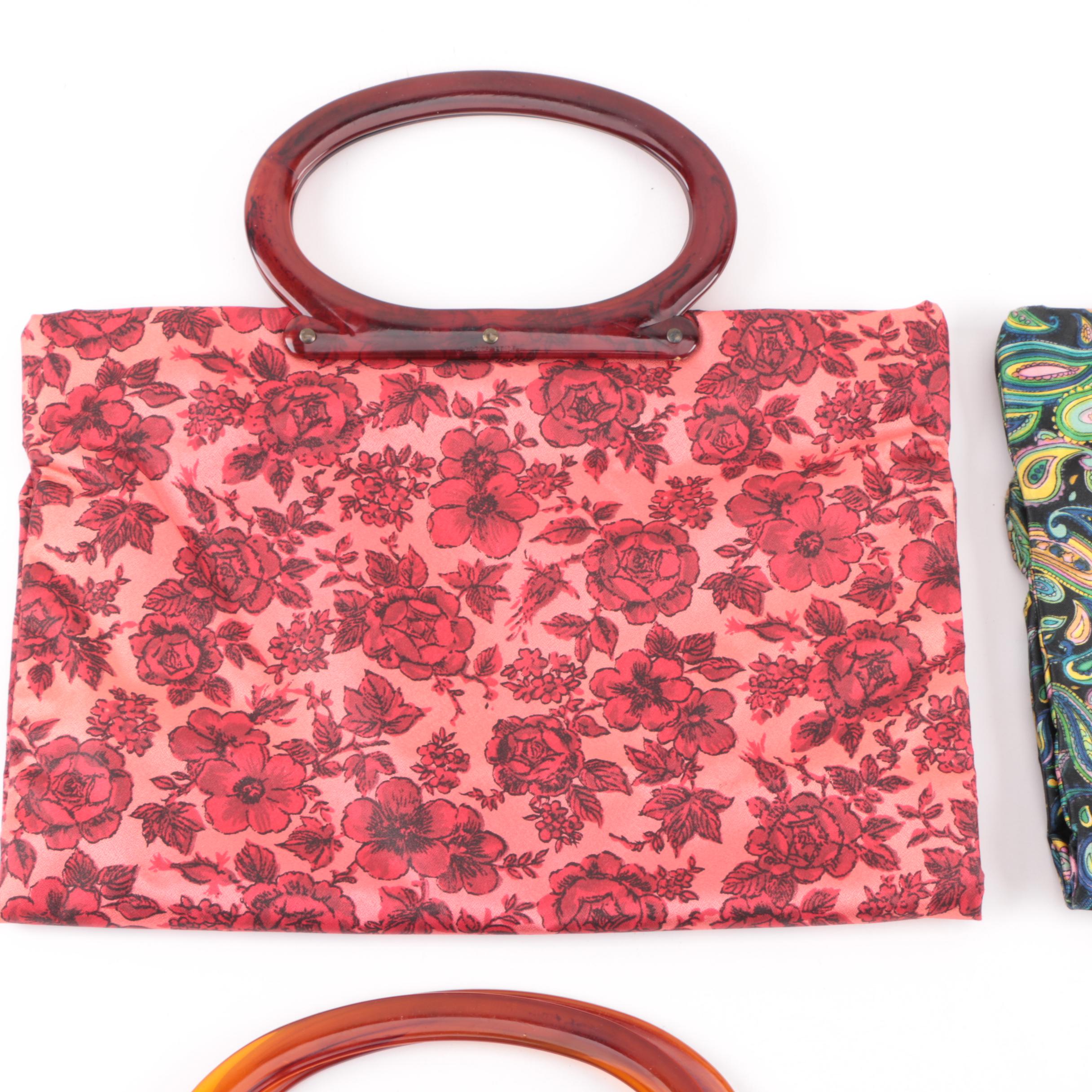 1960s Lady's Pride Lucite Handle Tote Bags with Other