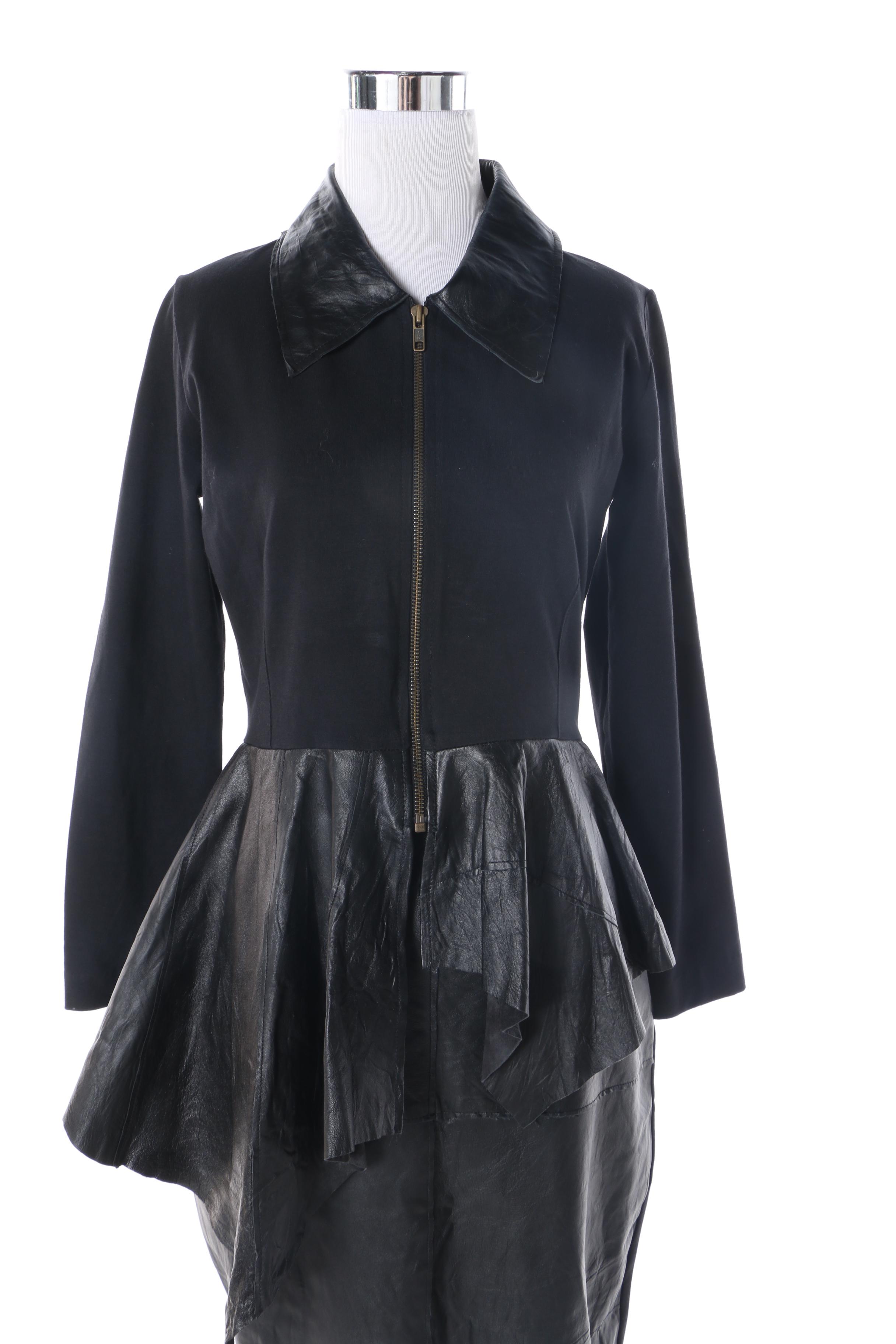 Women's Vintage Ivan Grundahl Black Knit and Leather Skirt Suit