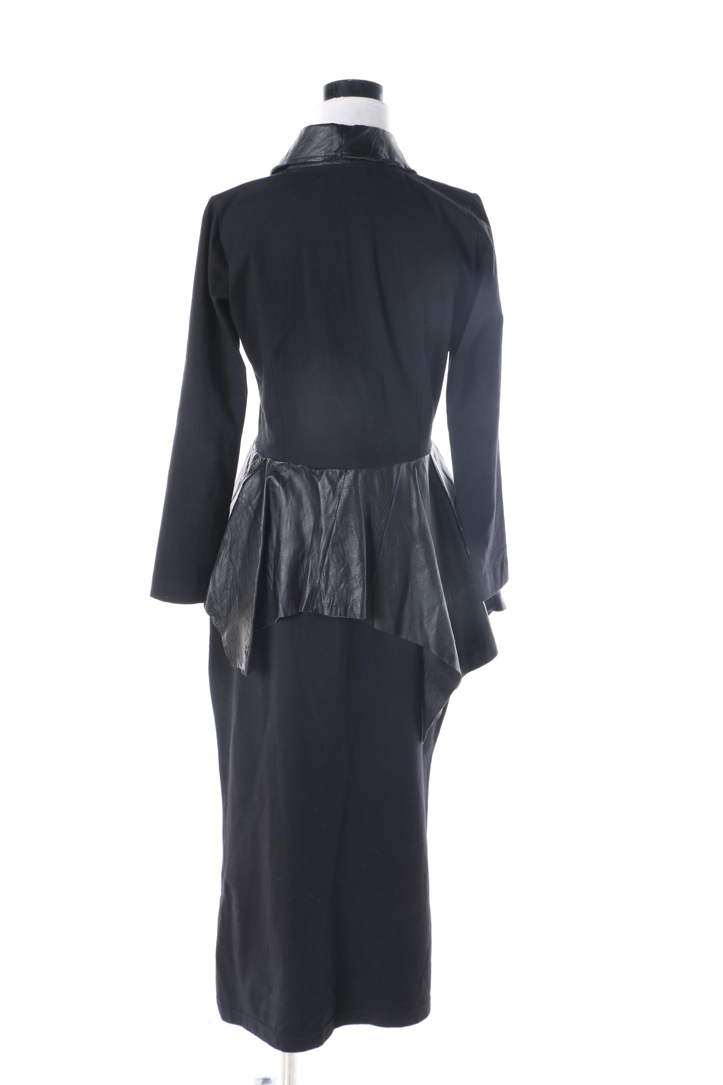 Women's Vintage Ivan Grundahl Black Knit and Leather Skirt Suit