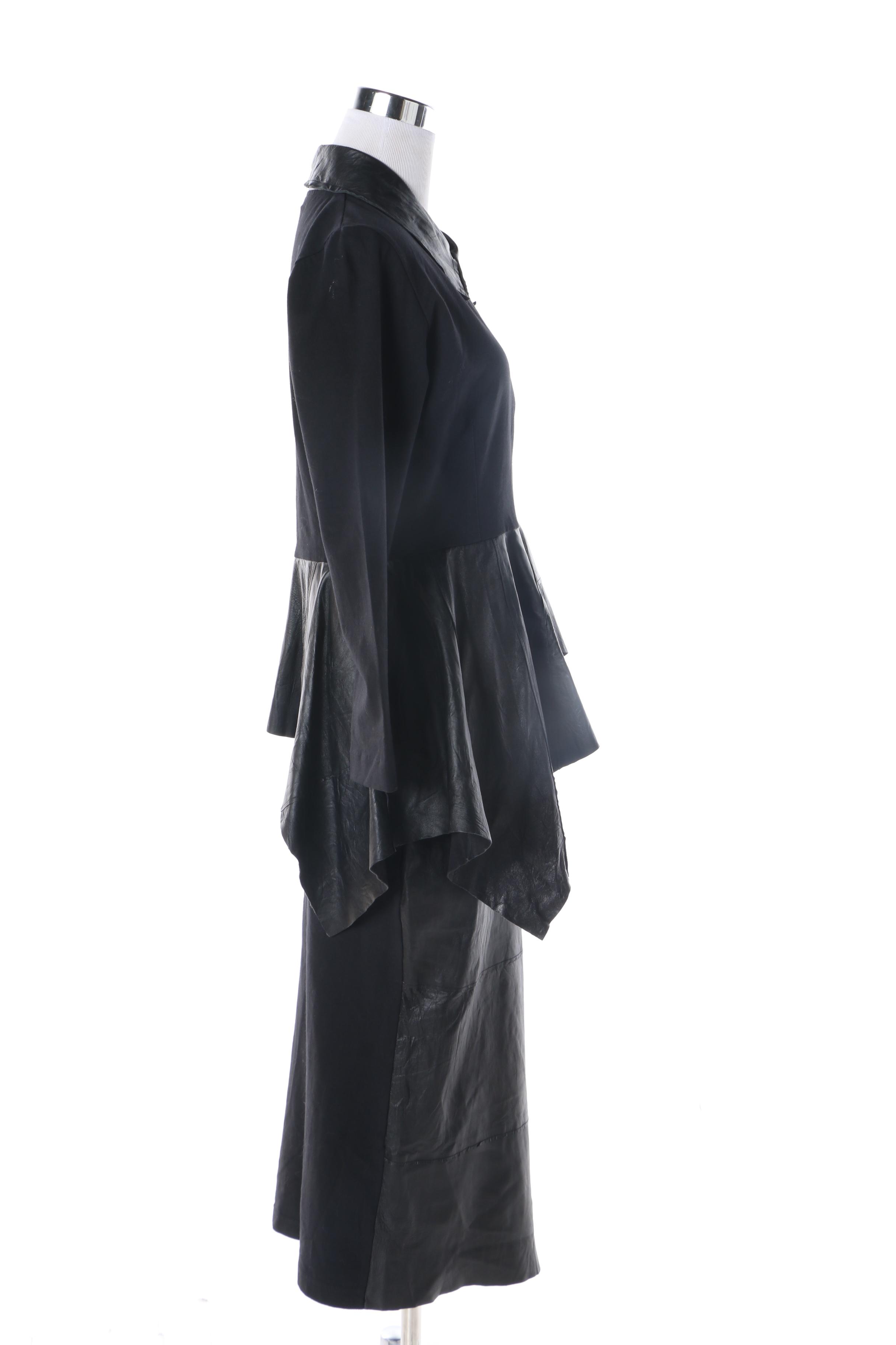 Women's Vintage Ivan Grundahl Black Knit and Leather Skirt Suit