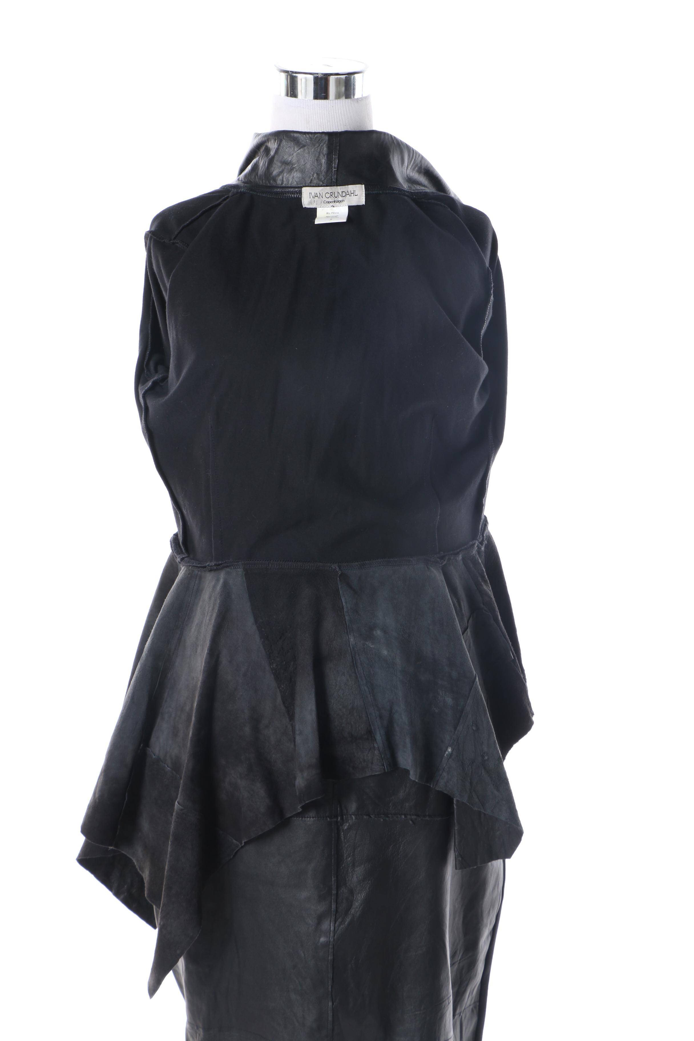 Women's Vintage Ivan Grundahl Black Knit and Leather Skirt Suit