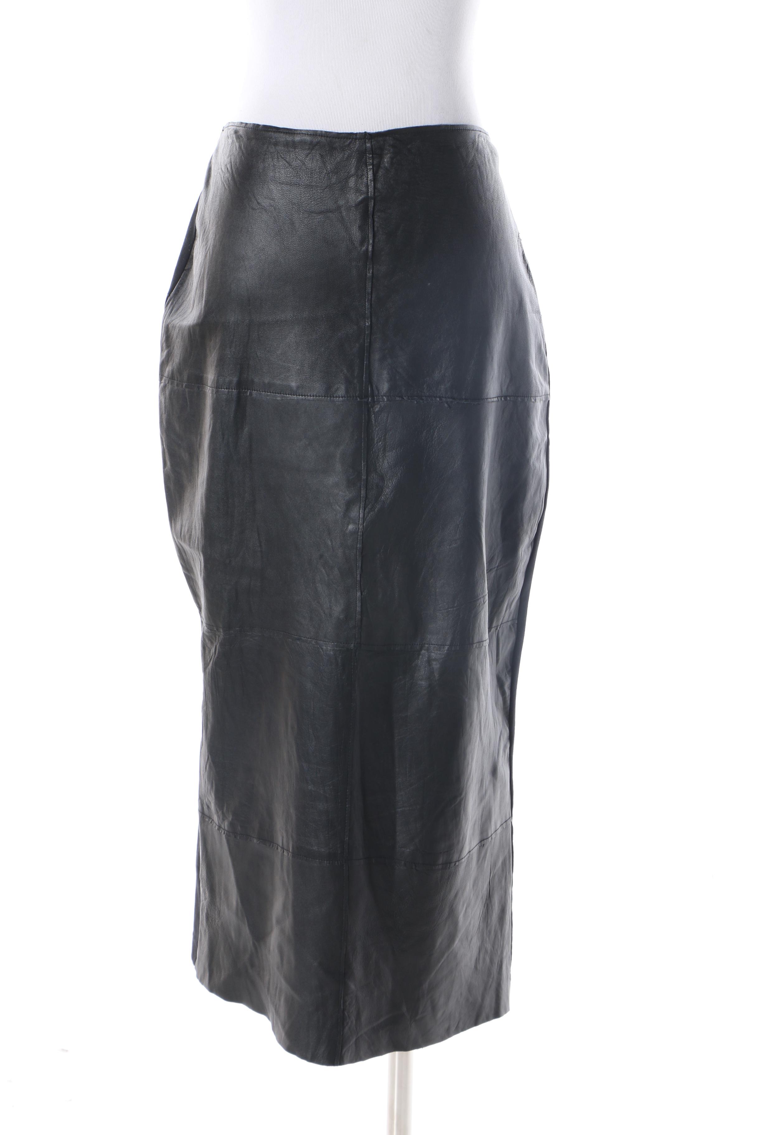 Women's Vintage Ivan Grundahl Black Knit and Leather Skirt Suit