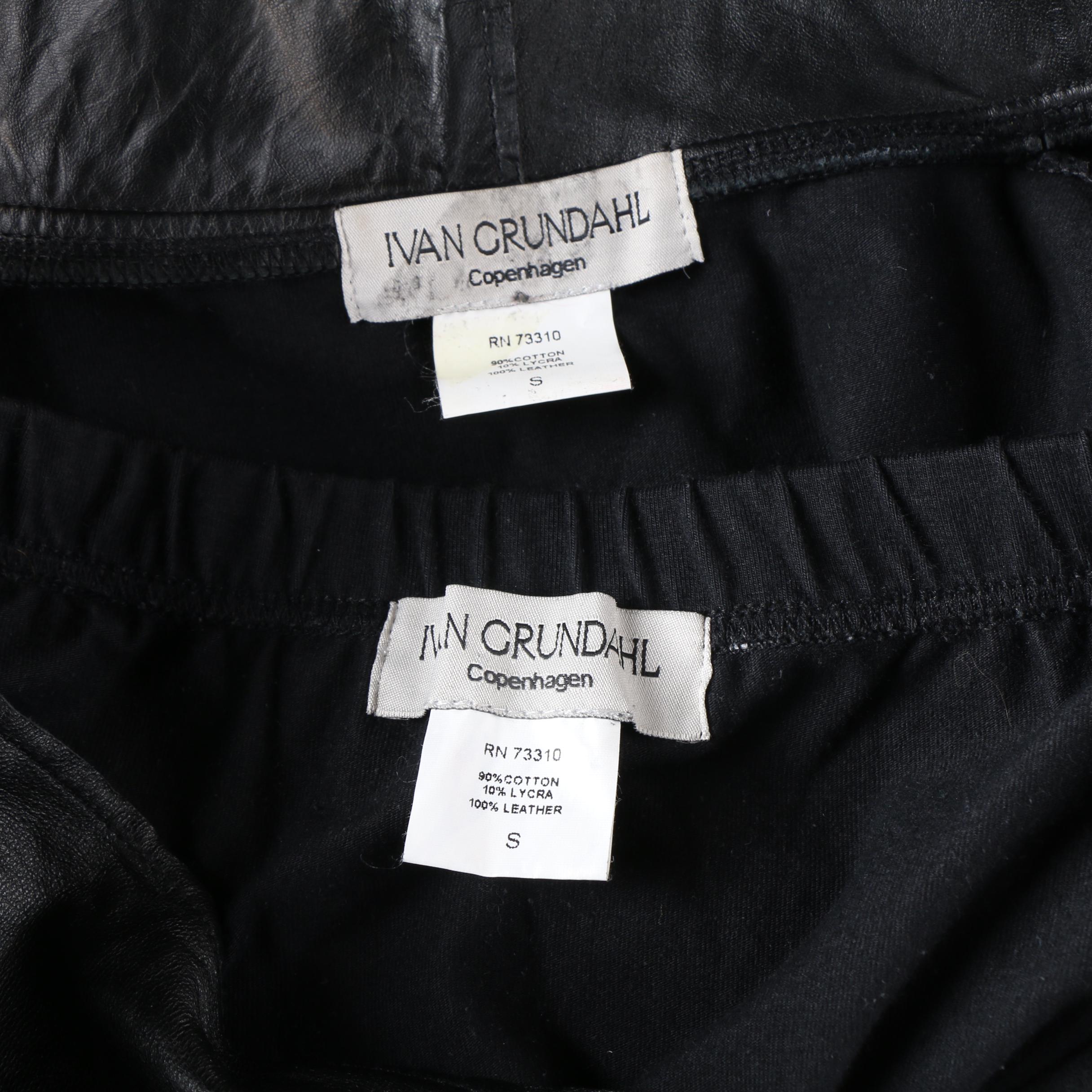 Women's Vintage Ivan Grundahl Black Knit and Leather Skirt Suit