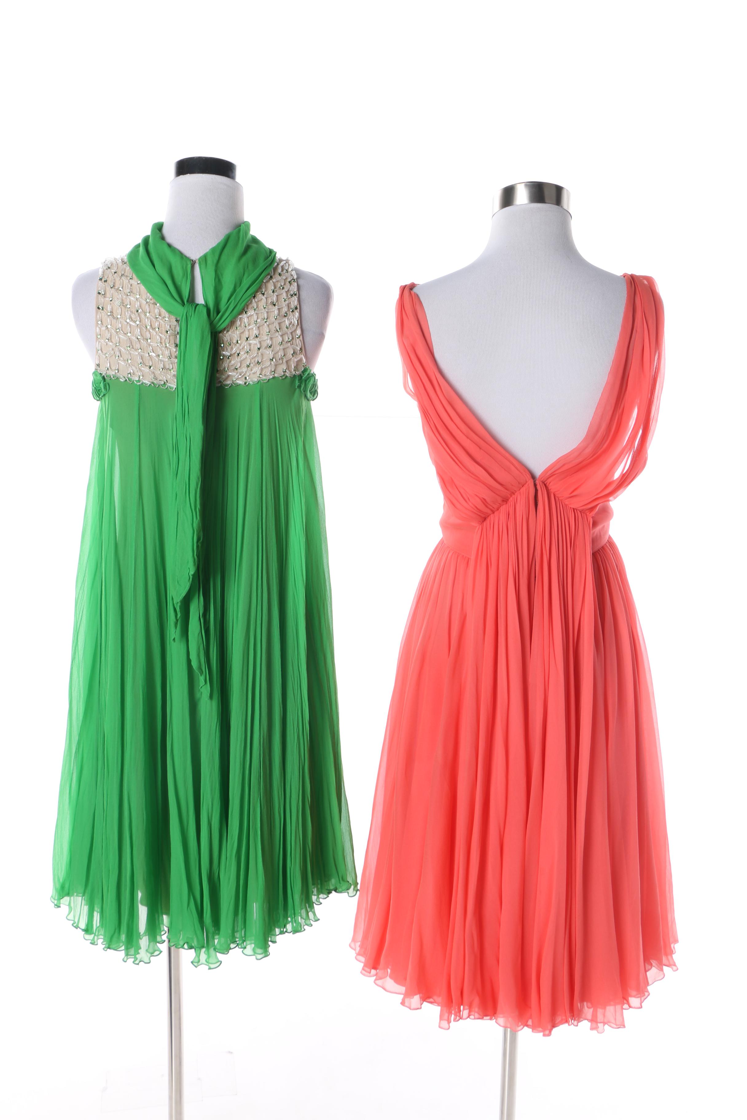 Women's 1960s Vintage Lord & Taylor and Frank Starr Silk Chiffon Evening Dresses
