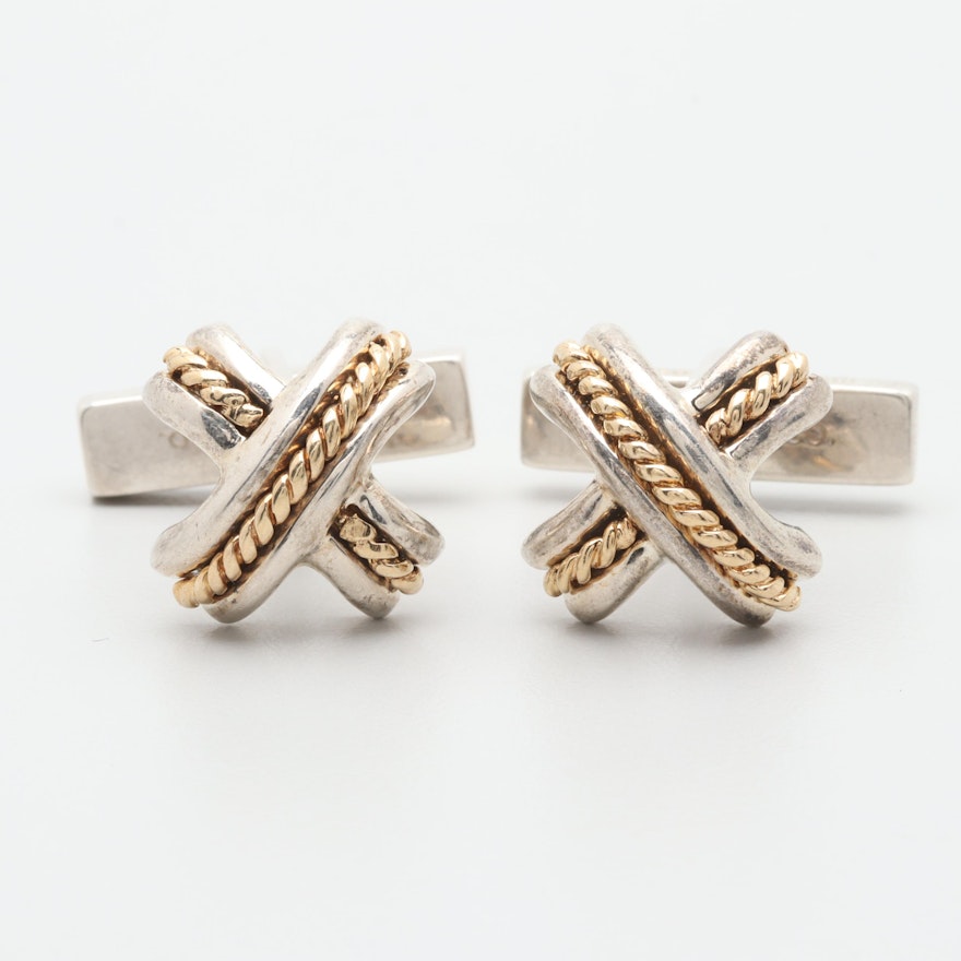 Tiffany & Co. Sterling Silver Cufflinks with 18K Yellow Gold Accents