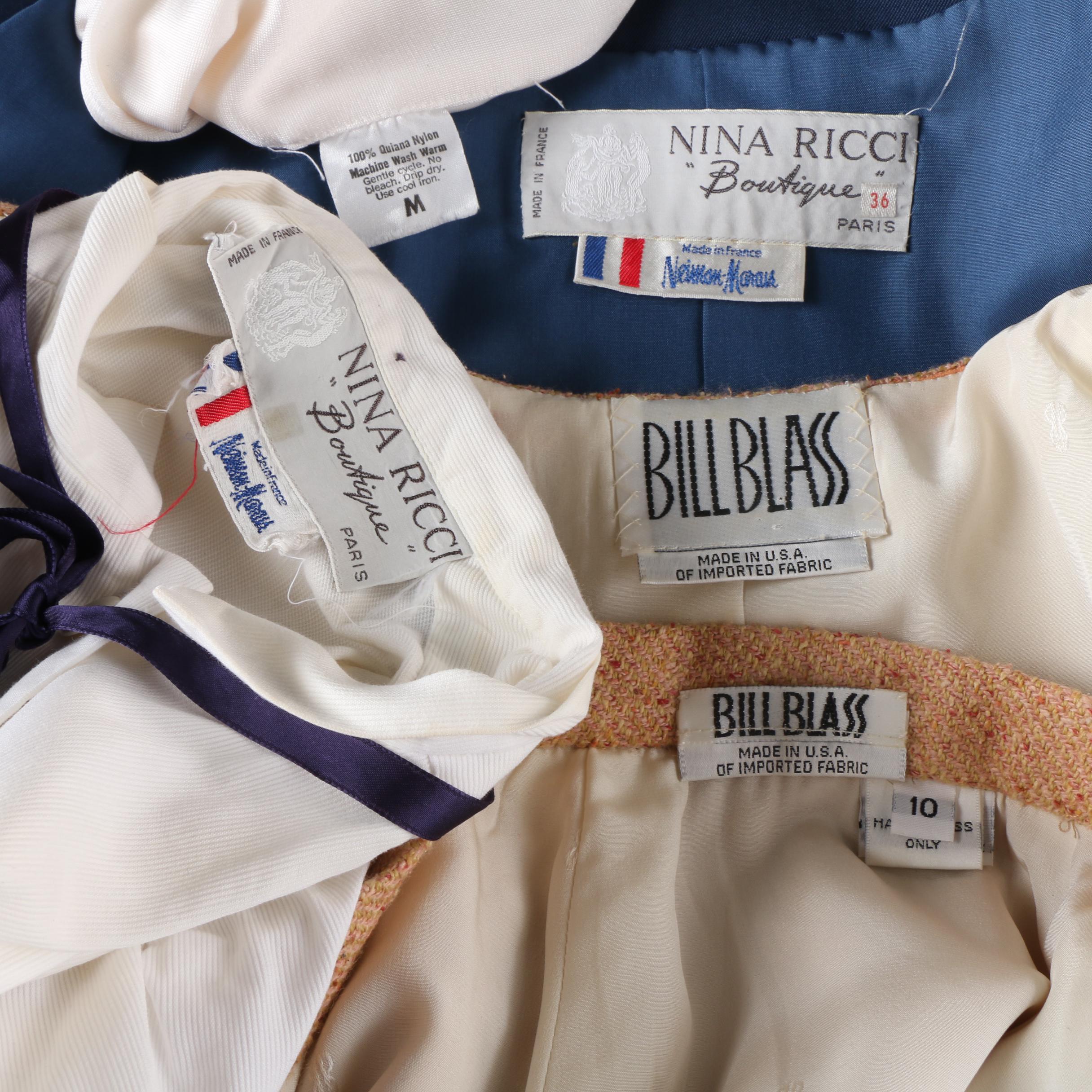 1980s Bill Blass and Nina Ricci Boutique Paris Skirt Suit and Separates