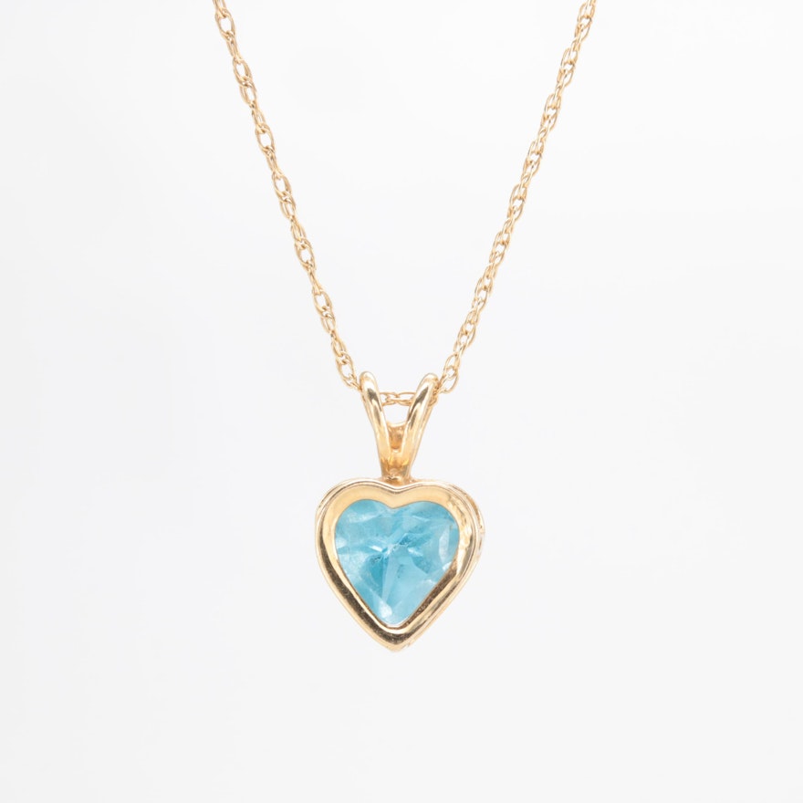 14K Yellow Gold Blue Topaz Heart Necklace