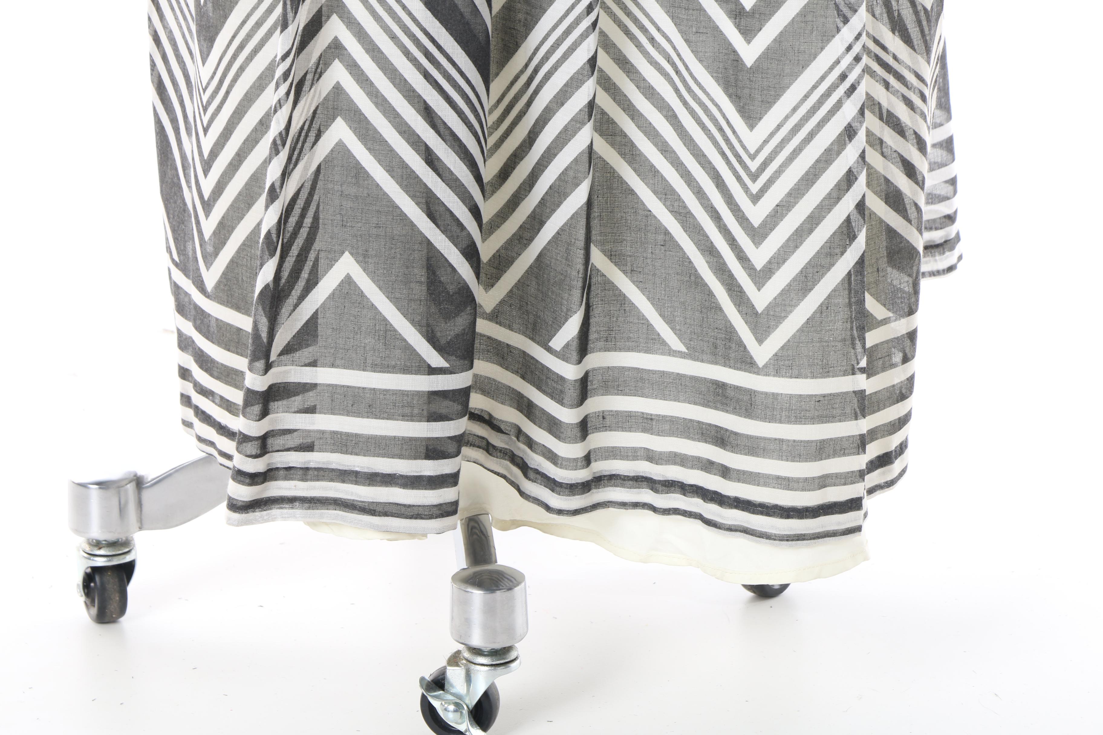 Women's 1970s Vintage Black and White Stripe Cotton Maxi Dress