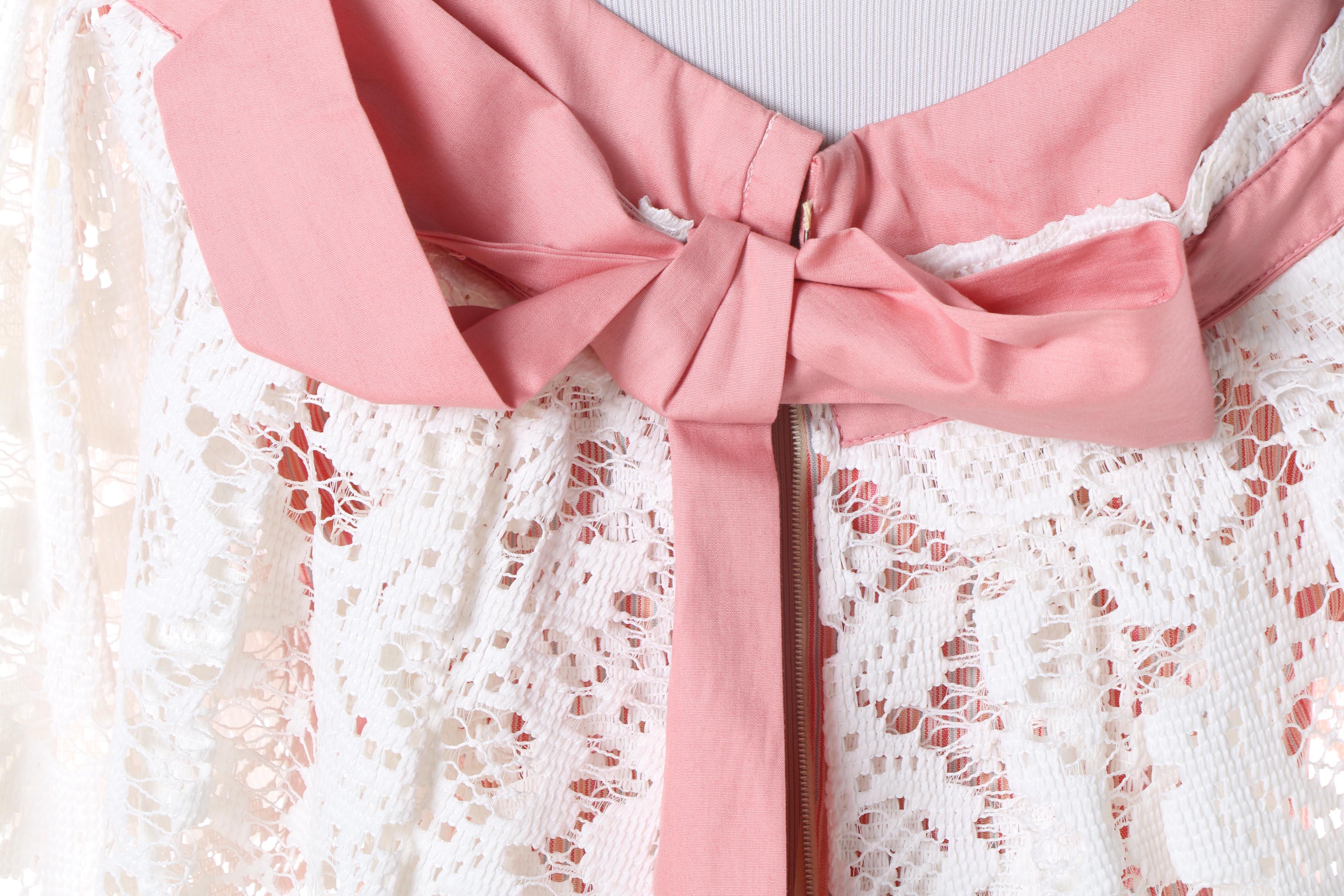 Women's 1960s Vintage Vanja Brunzell Pink Striped Maxi Dress with Lace Details