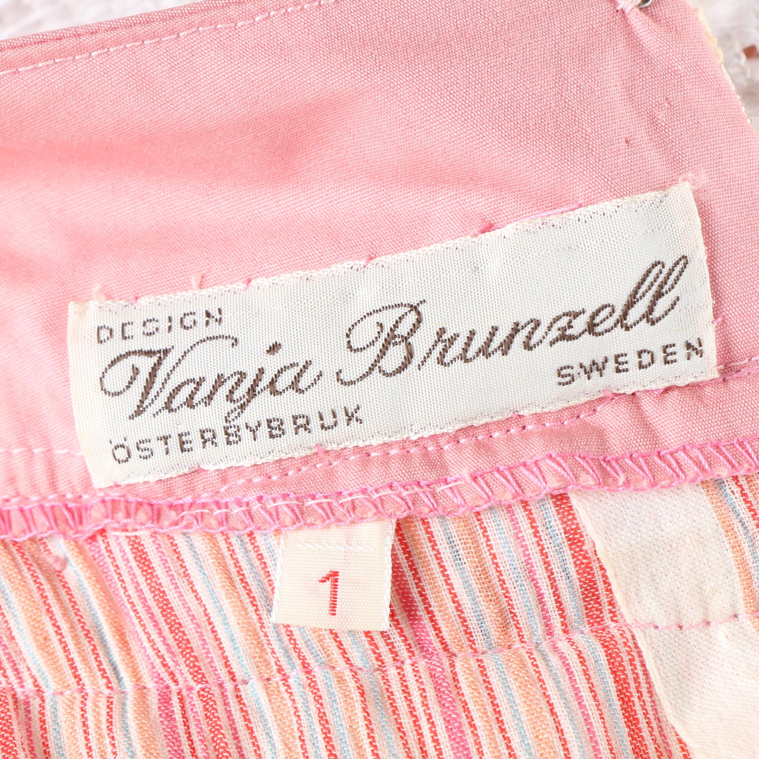 Women's 1960s Vintage Vanja Brunzell Pink Striped Maxi Dress with Lace Details