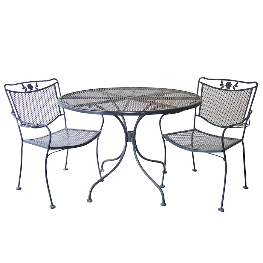 Round Wrought Iron Patio Table and Two Chairs