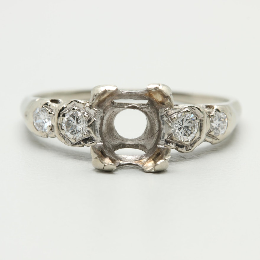 14K White Gold Diamond Semi Mount Ring