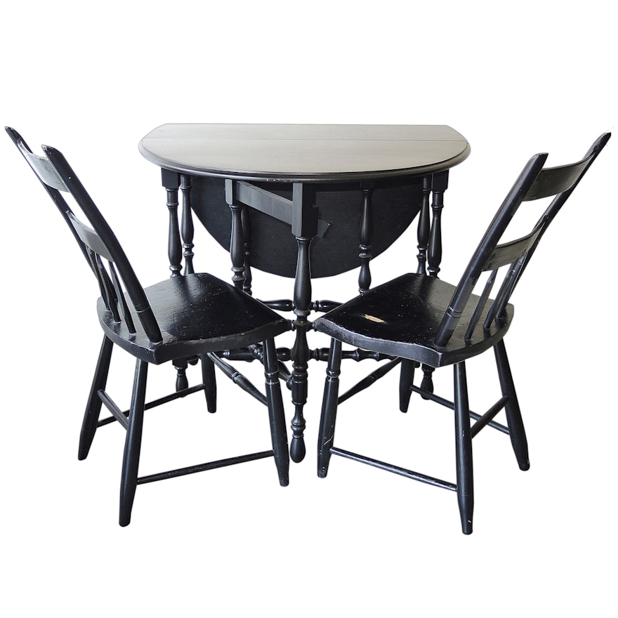 Oval Gate Leg Table with Two Chairs in Black