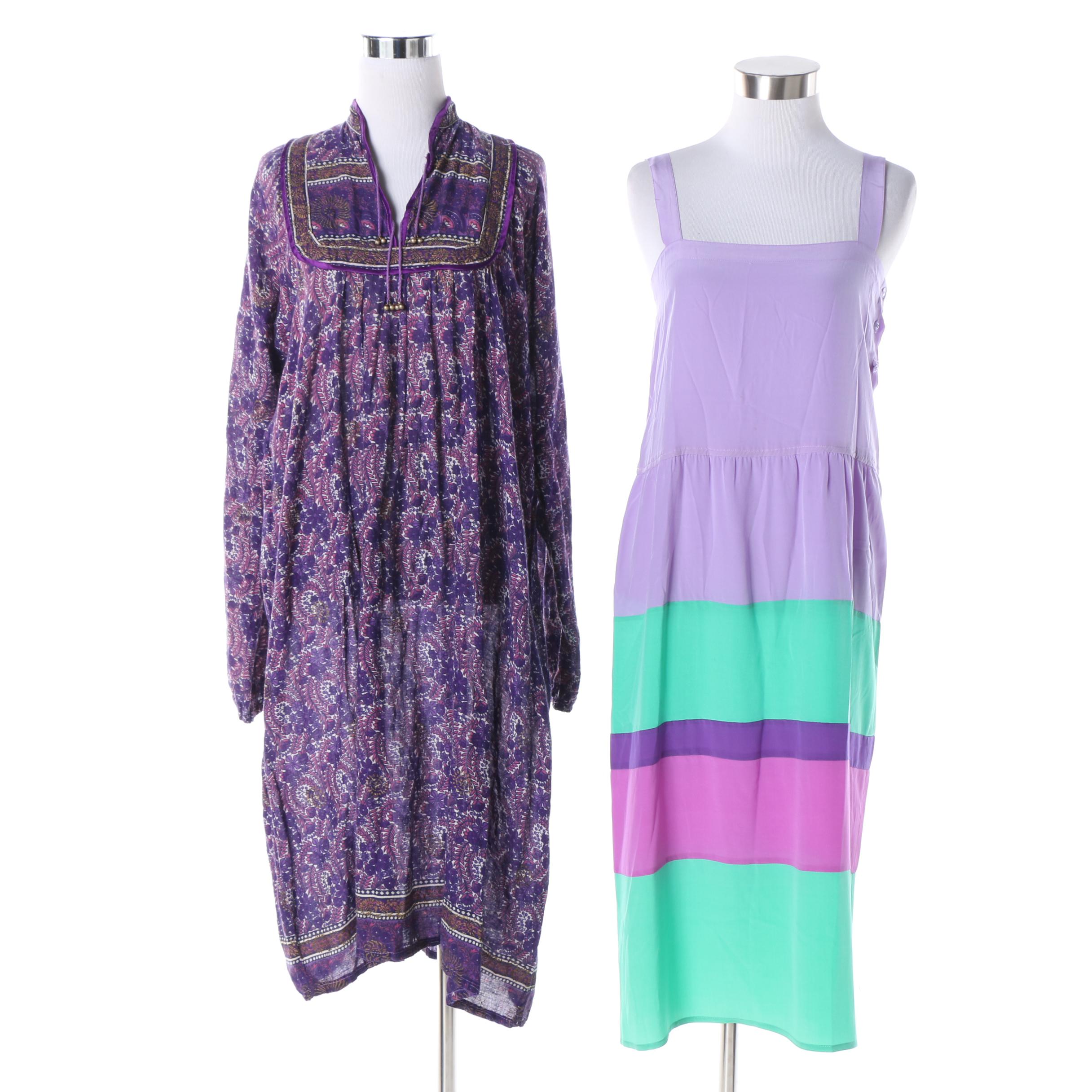 1970s Diane von Furstenberg Silk Dress with Purple India Inspired Dress