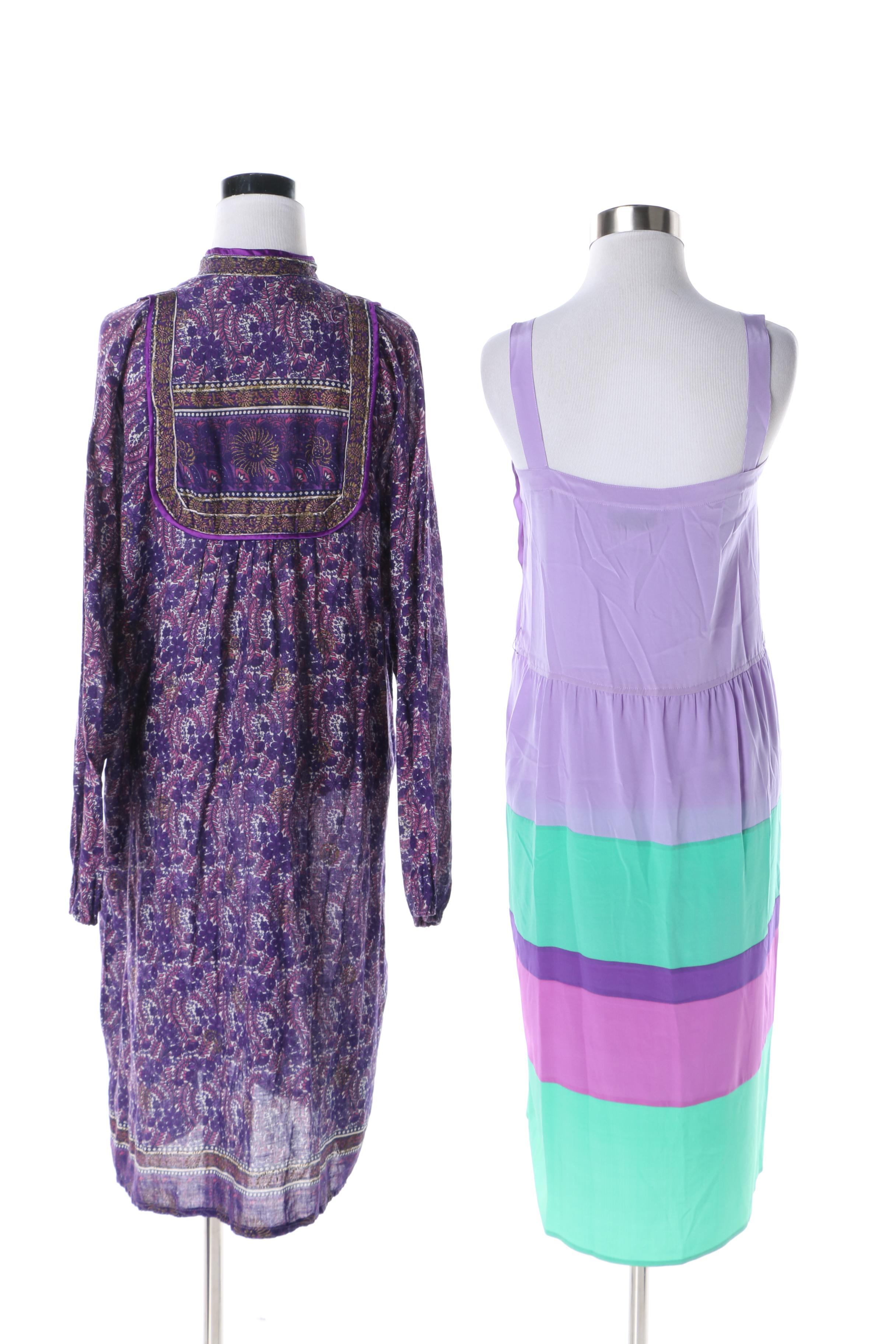 1970s Diane von Furstenberg Silk Dress with Purple India Inspired Dress