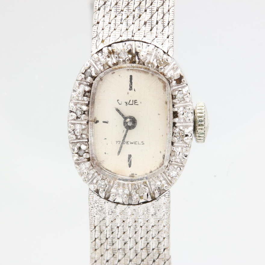 Gruen 14K White Gold and Gold Filled Diamond Wristwatch