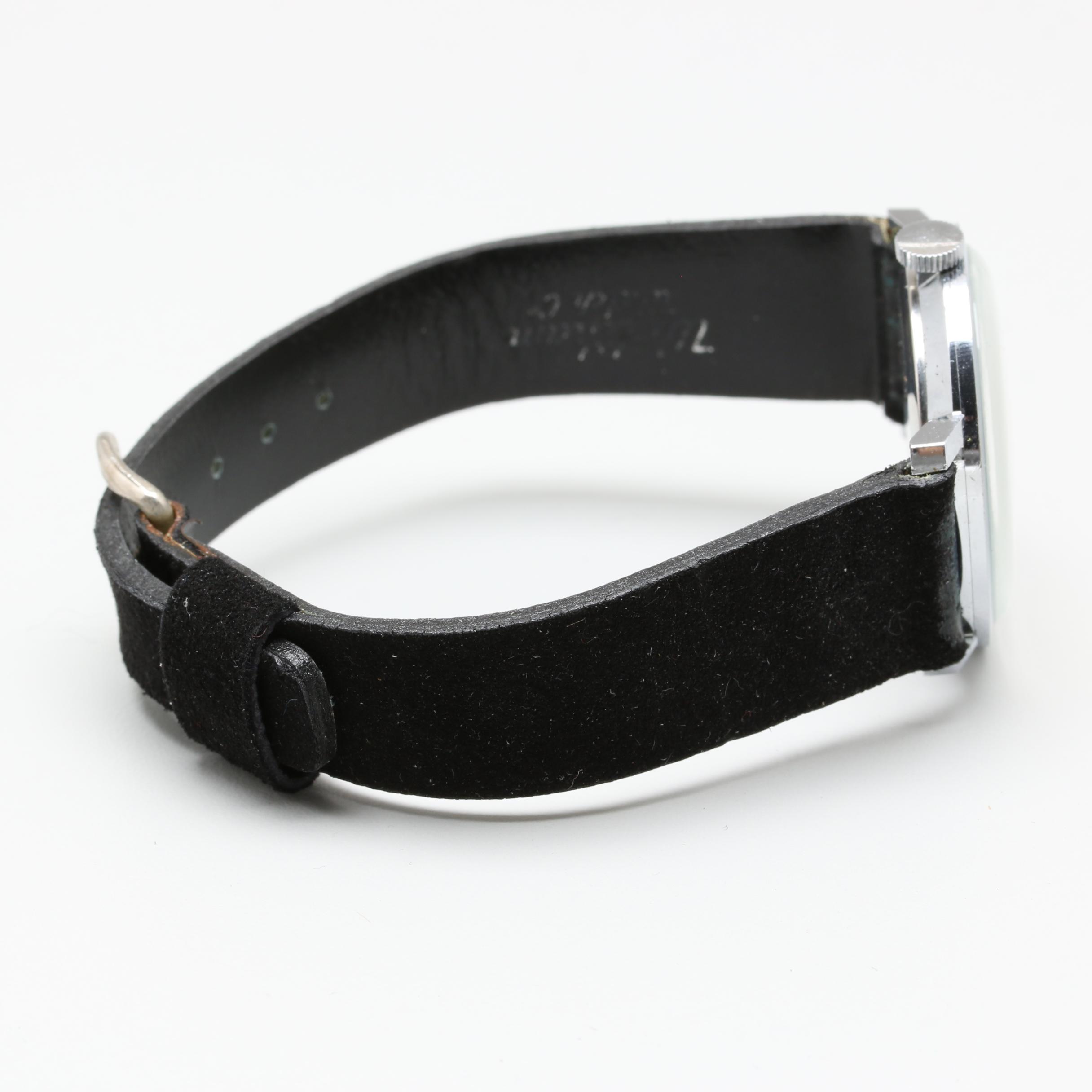 Elgin Silver Tone and Leather Stem Wind Watch