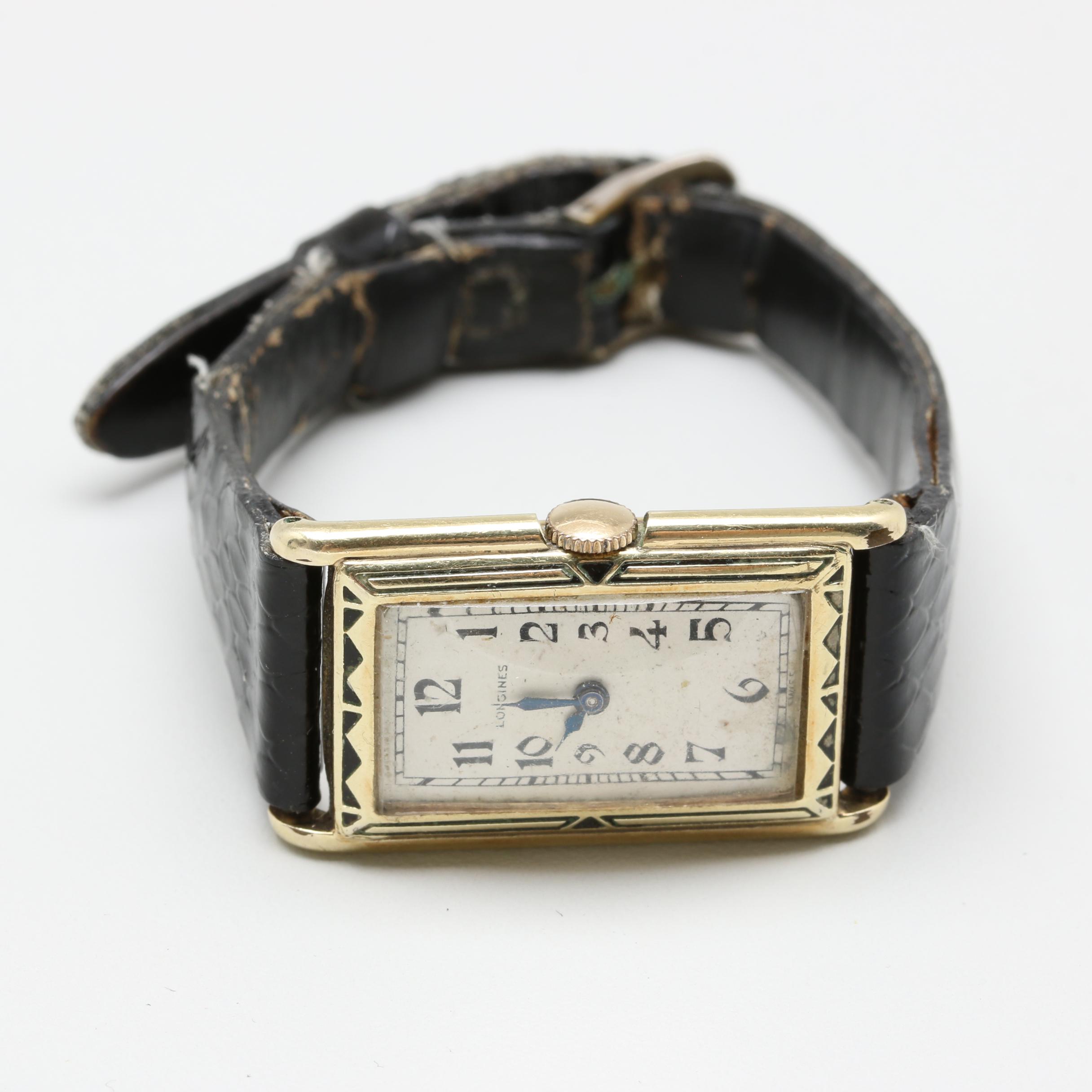 Circa 1928 Longines Gold Filled and Leather Watch