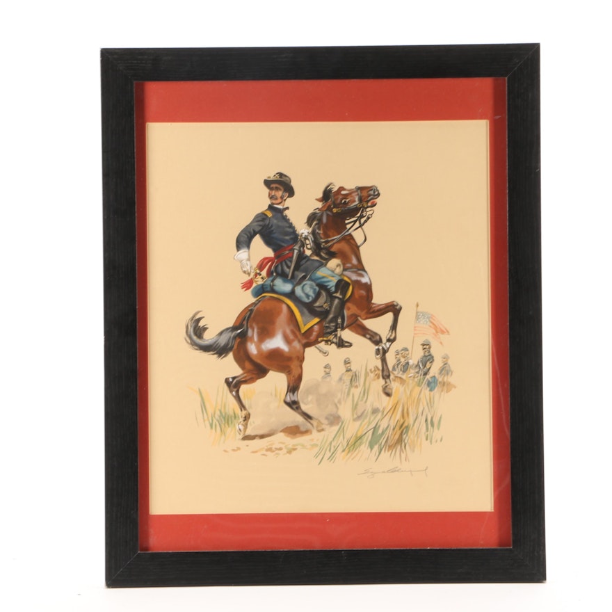 Eugène Leliepvre Hand-colored Lithograph "Union Calvary Officer"
