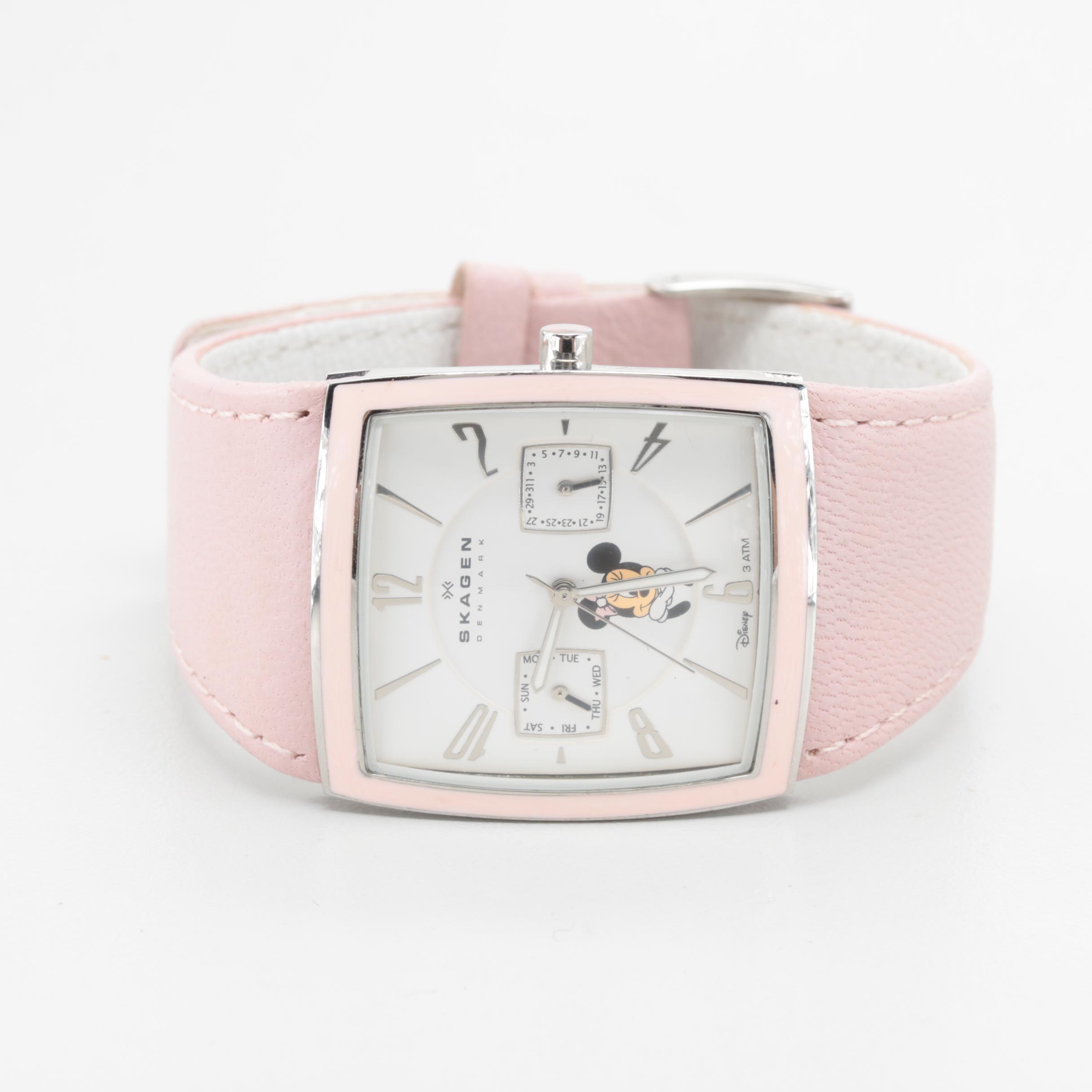 Disney Minnie Mouse Skagen Denmark Stainless Steel and Leather Watch
