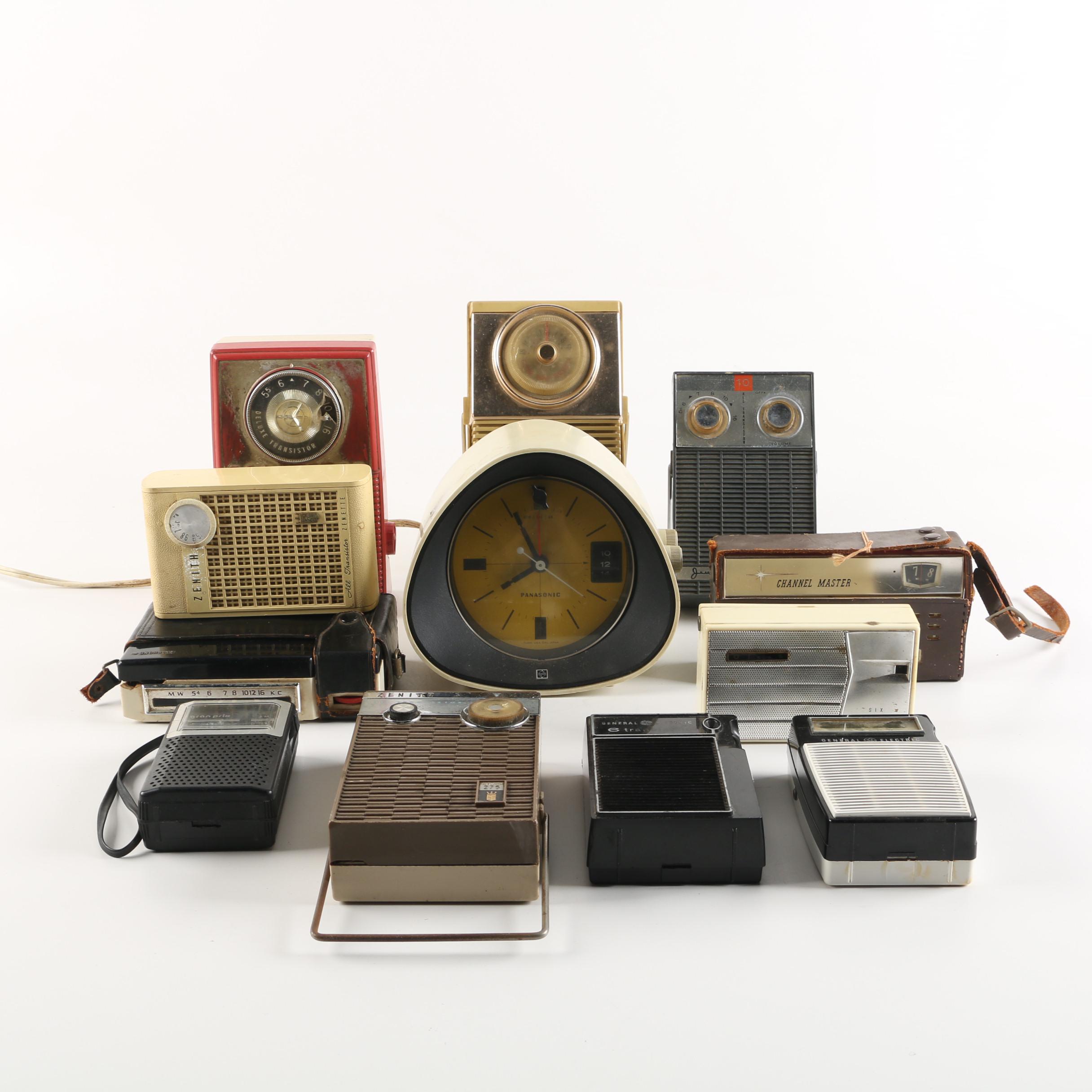 1970s Panasonic "The Spencer" Clock Radio and Other Transistor Radios
