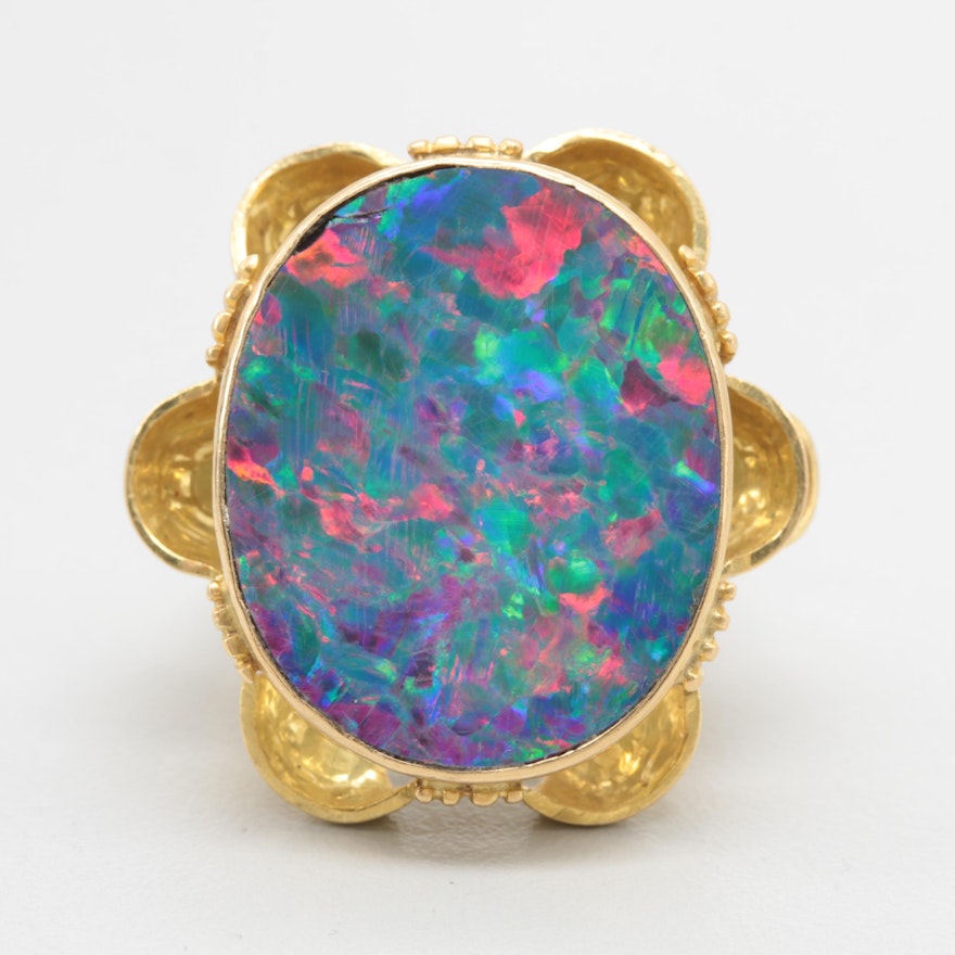 18K Yellow Gold Opal Doublet Ring