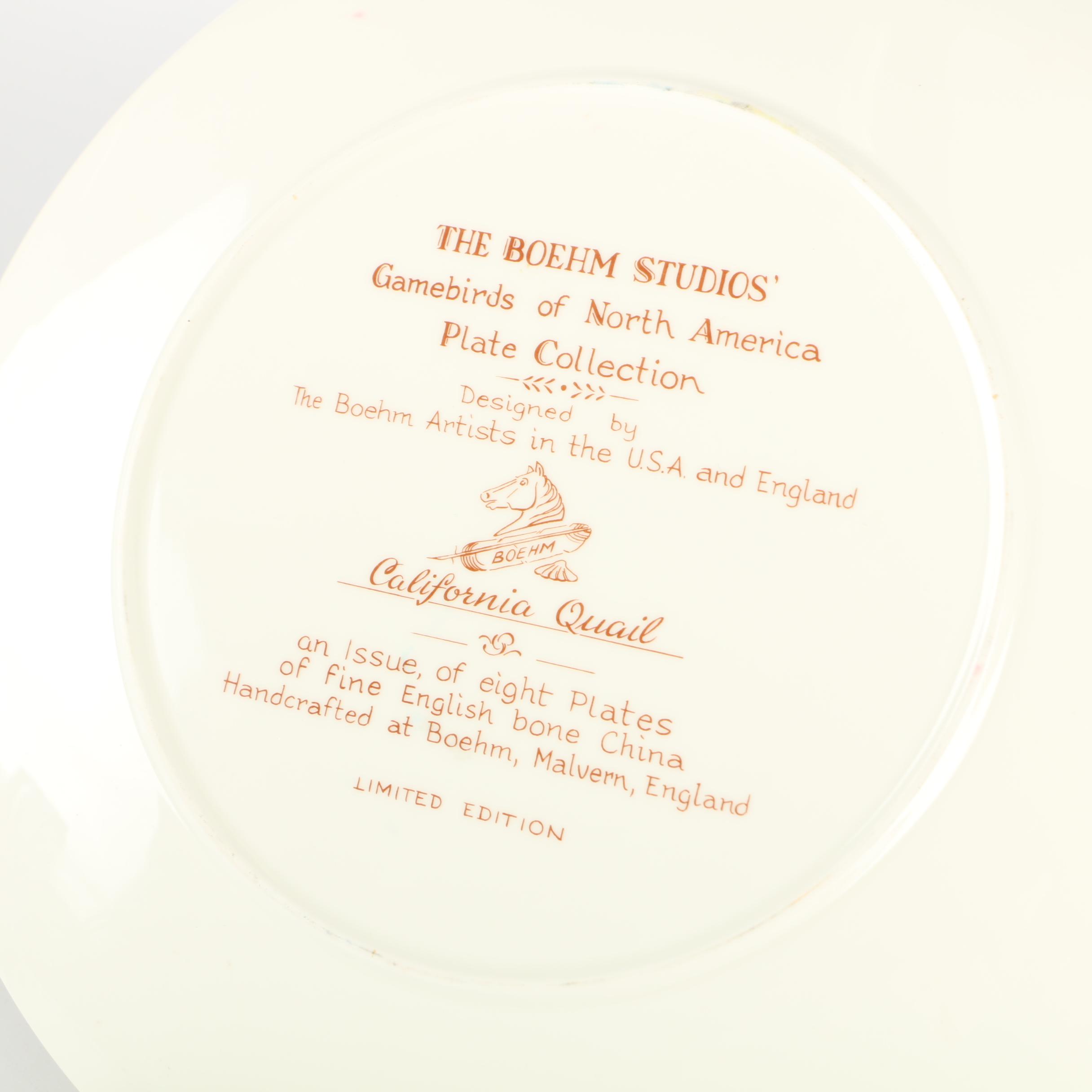 Boehm Studios "Game Birds of North America" Limited Collectible Plates c. 1984