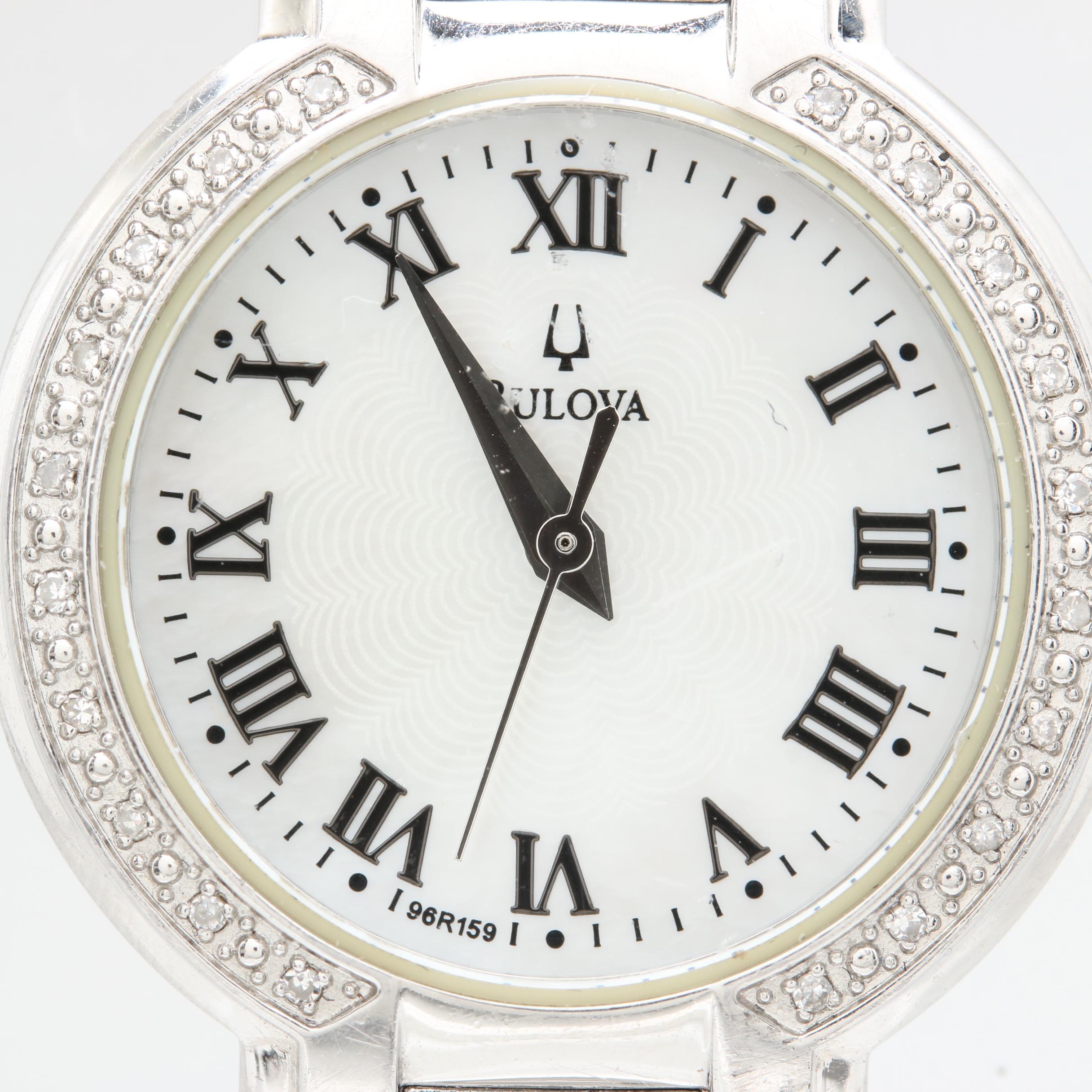 Bulova Stainless Steel Diamond and Mother of Pearl Watch