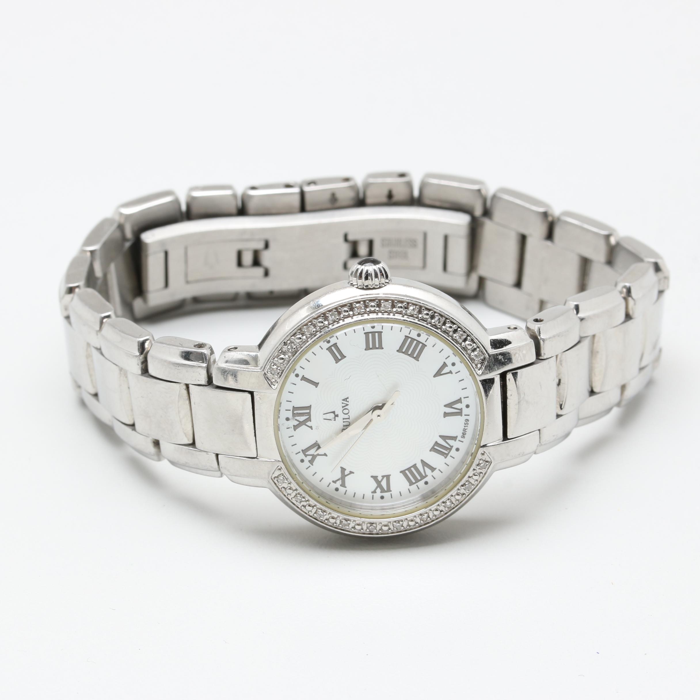 Bulova Stainless Steel Diamond and Mother of Pearl Watch