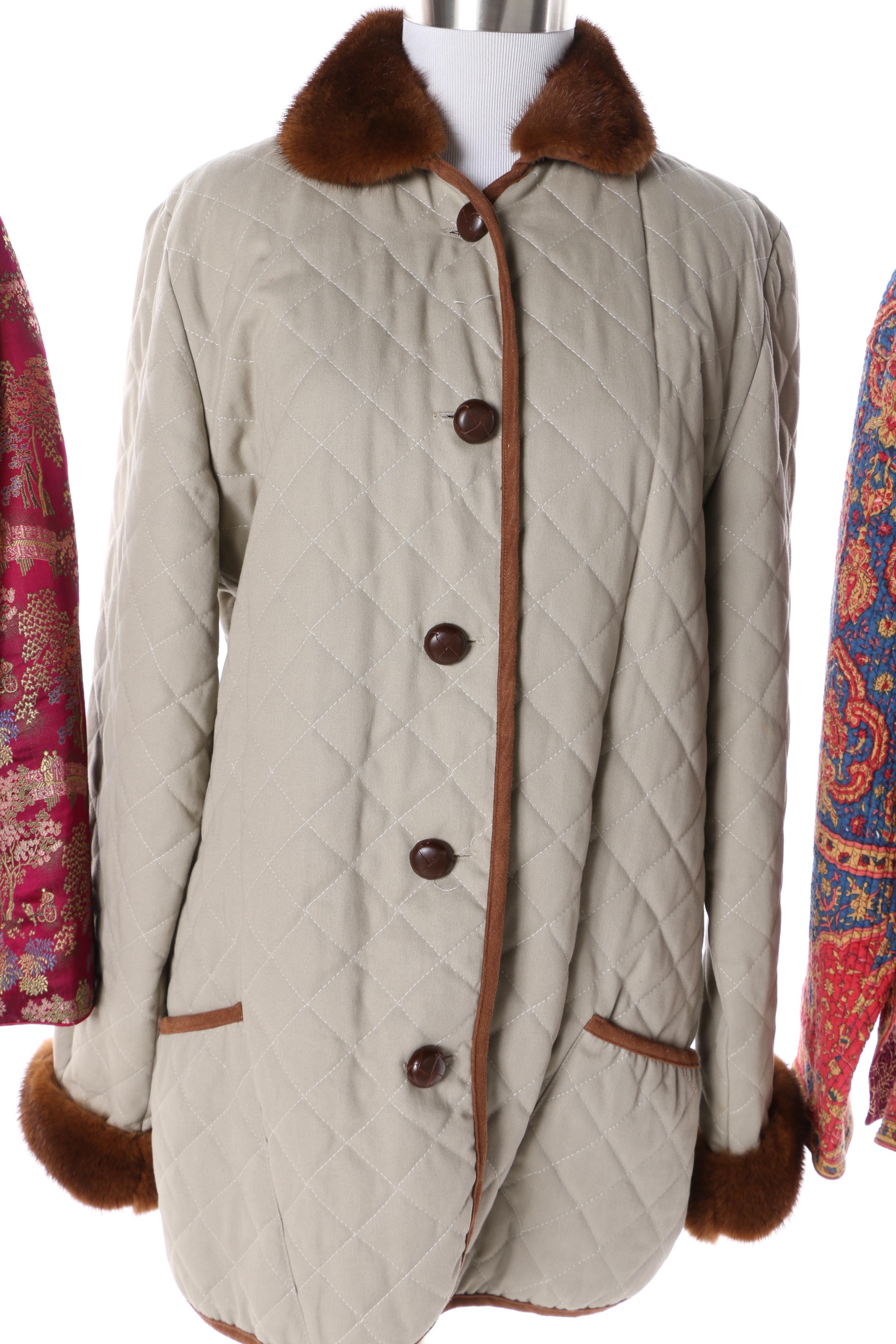 Vintage Printed Quilted Jackets Including Reversible with Mink Fur Trim