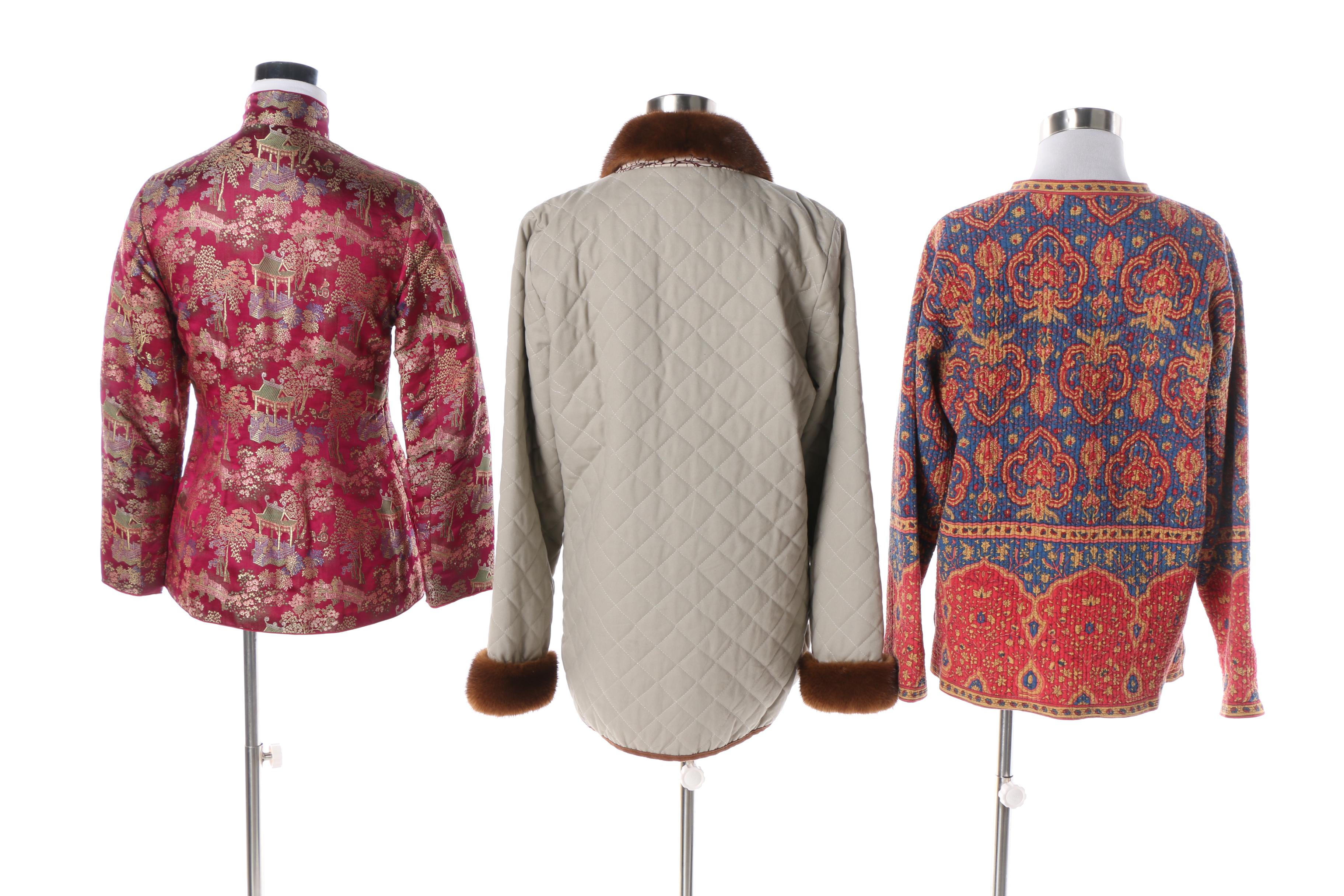 Vintage Printed Quilted Jackets Including Reversible with Mink Fur Trim