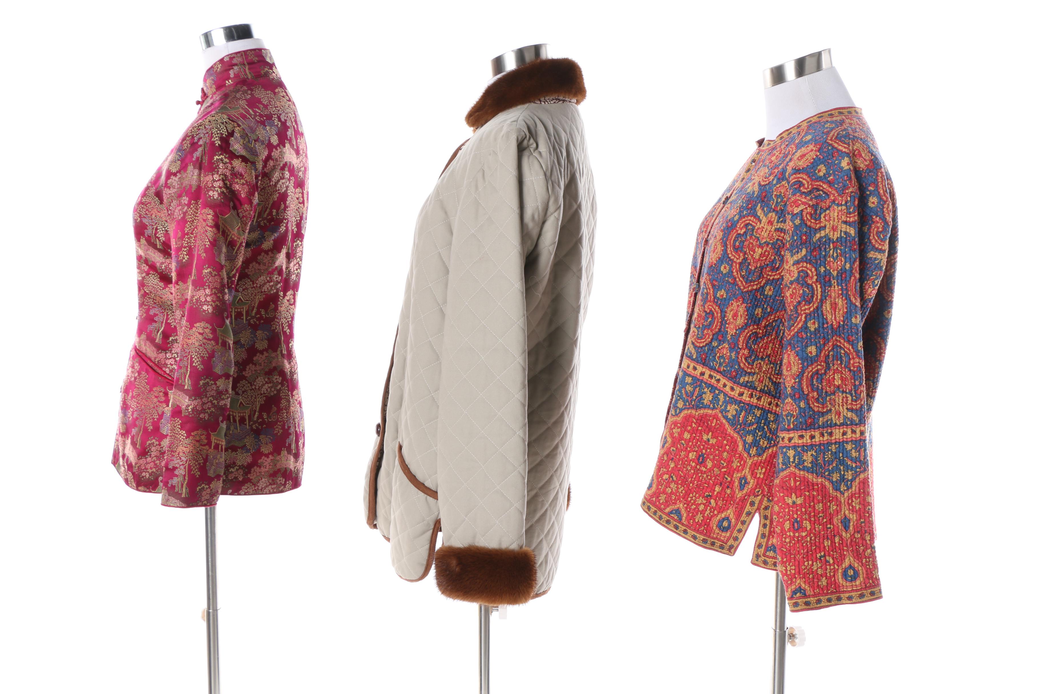 Vintage Printed Quilted Jackets Including Reversible with Mink Fur Trim