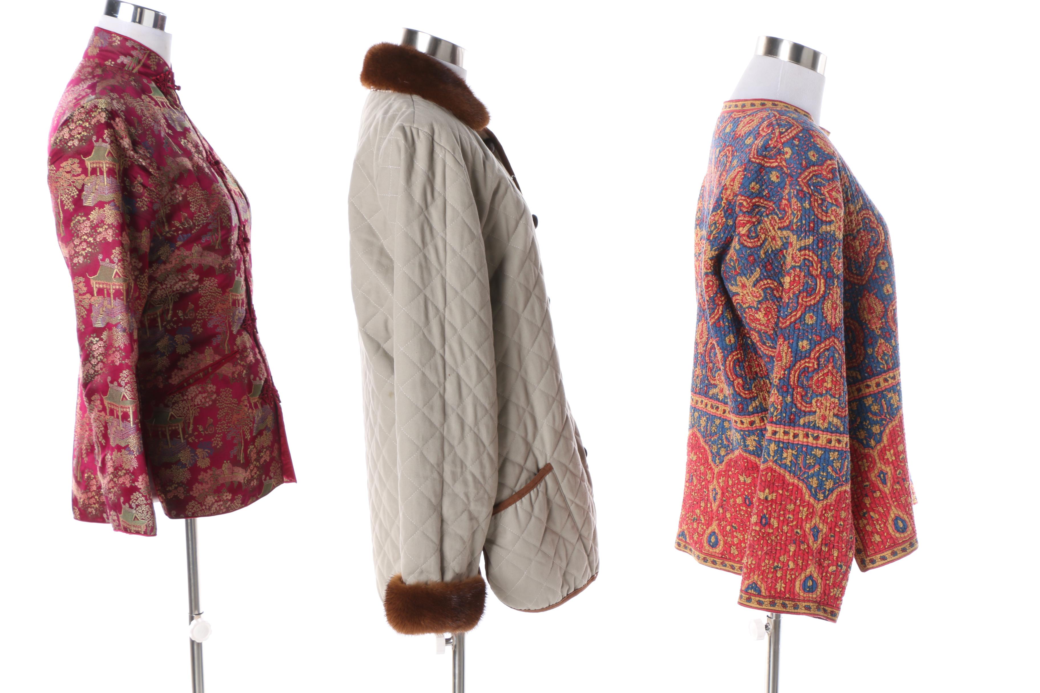 Vintage Printed Quilted Jackets Including Reversible with Mink Fur Trim