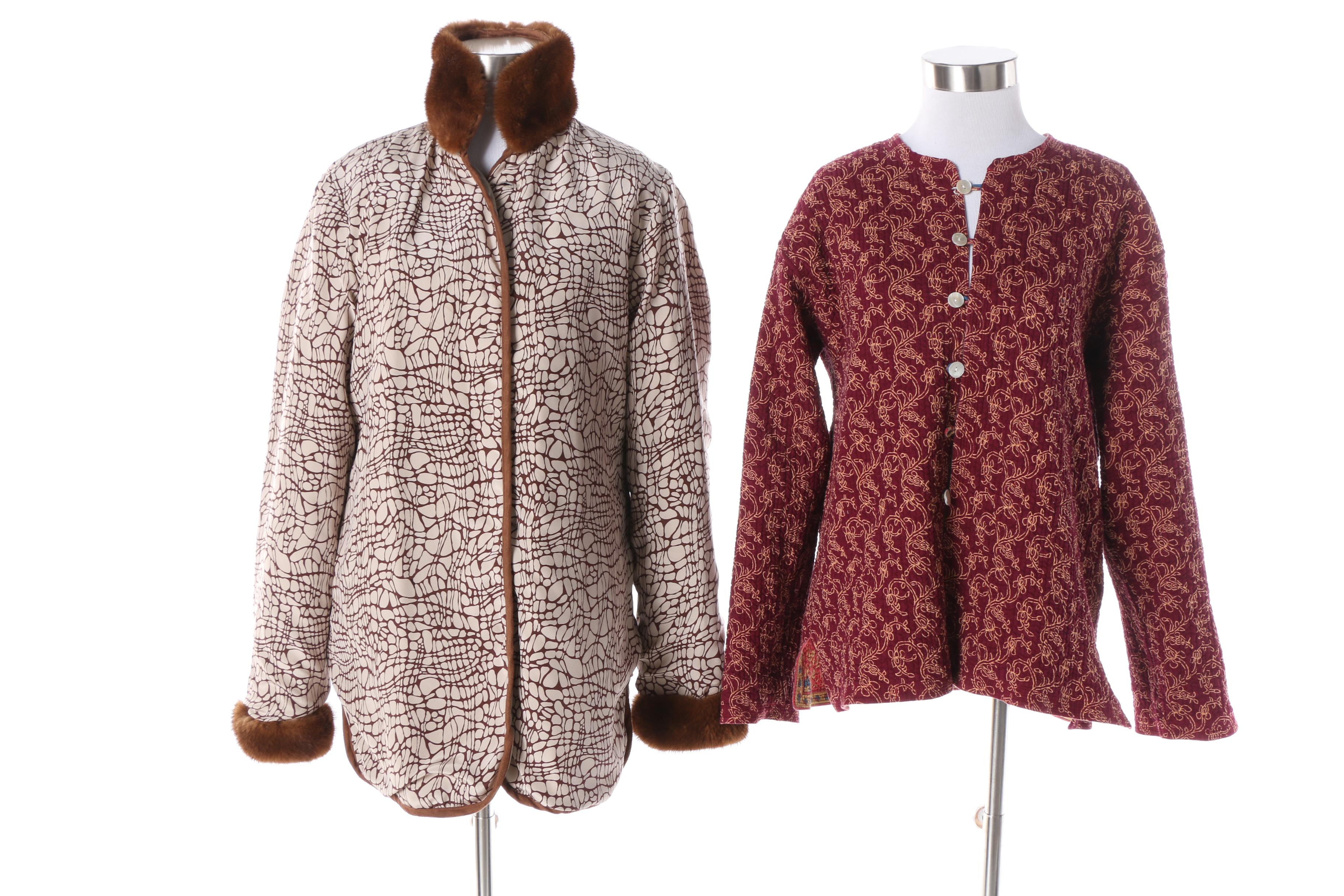 Vintage Printed Quilted Jackets Including Reversible with Mink Fur Trim