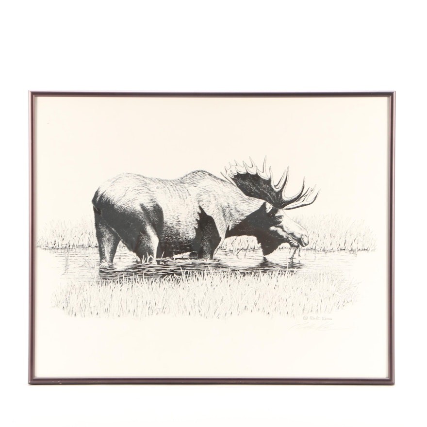 Rick Kom Giclee Print of Moose in Water
