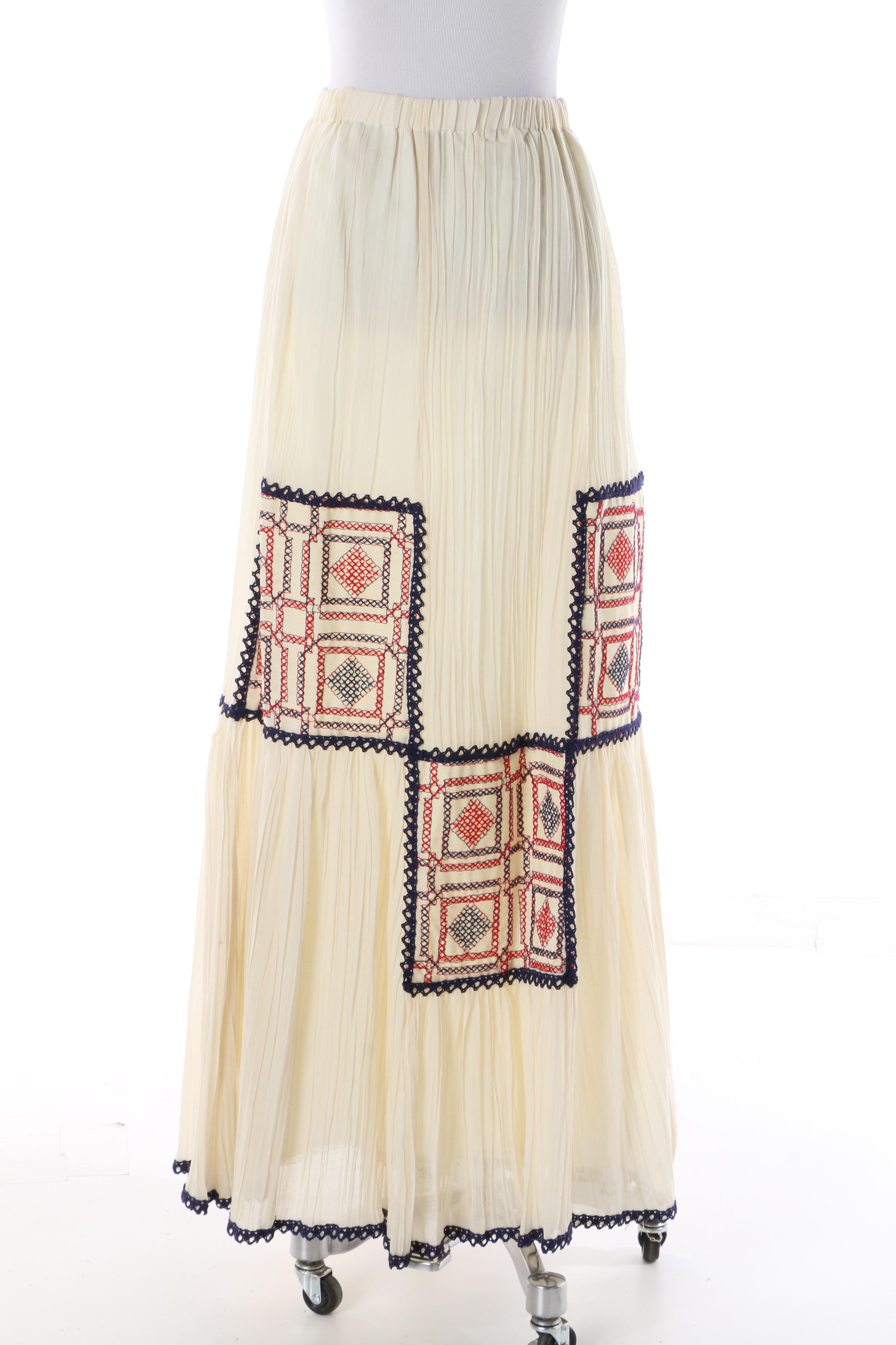 1980s Chessa Davis Sheer Embroidered Ensemble and Central American Blouse