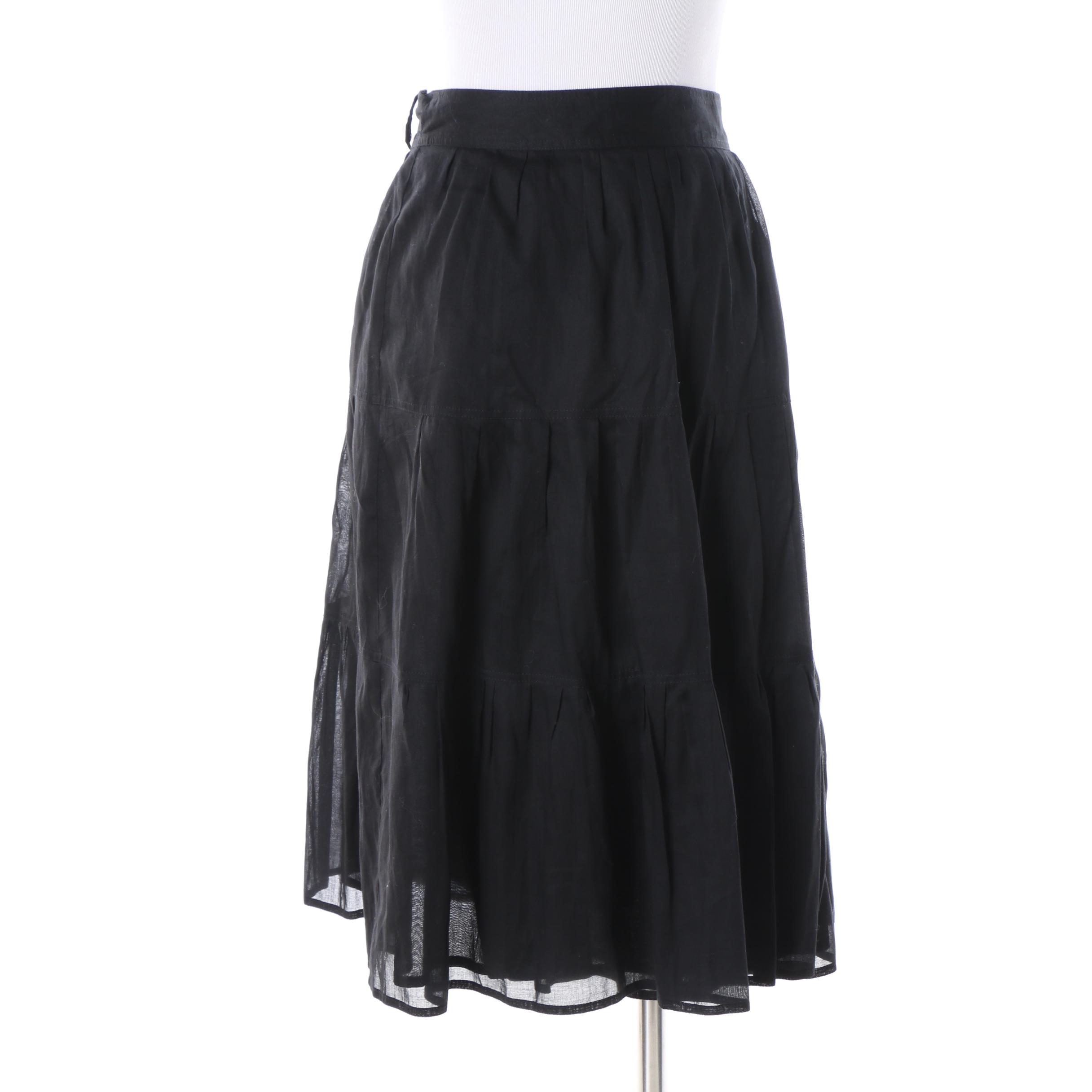 Women's Burberry London Black Cotton Tiered Wrap Skirt