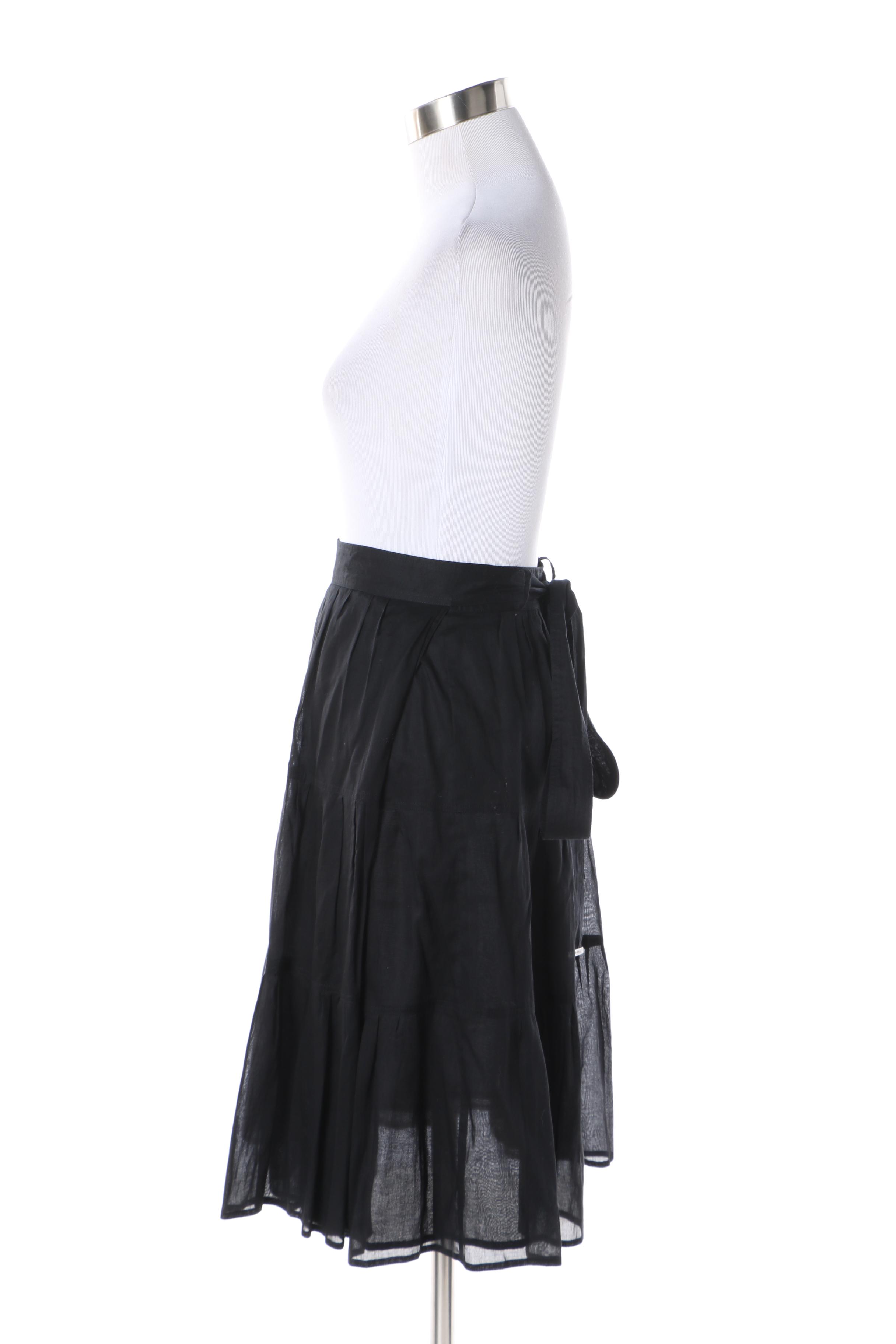Women's Burberry London Black Cotton Tiered Wrap Skirt
