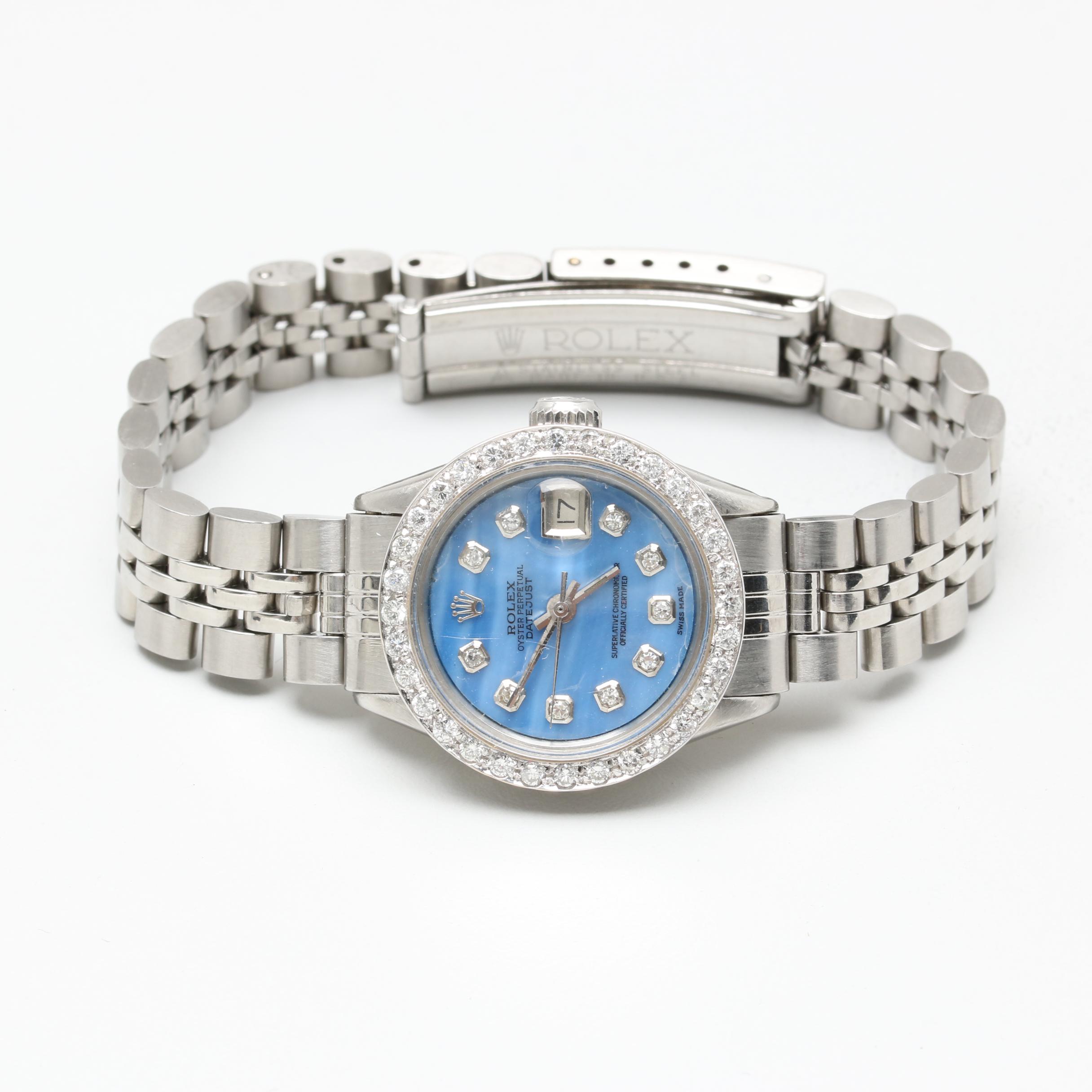 1962 Rolex Oyster Perpetual Datejust Stainless Steel 0.90 CTW Diamond Watch