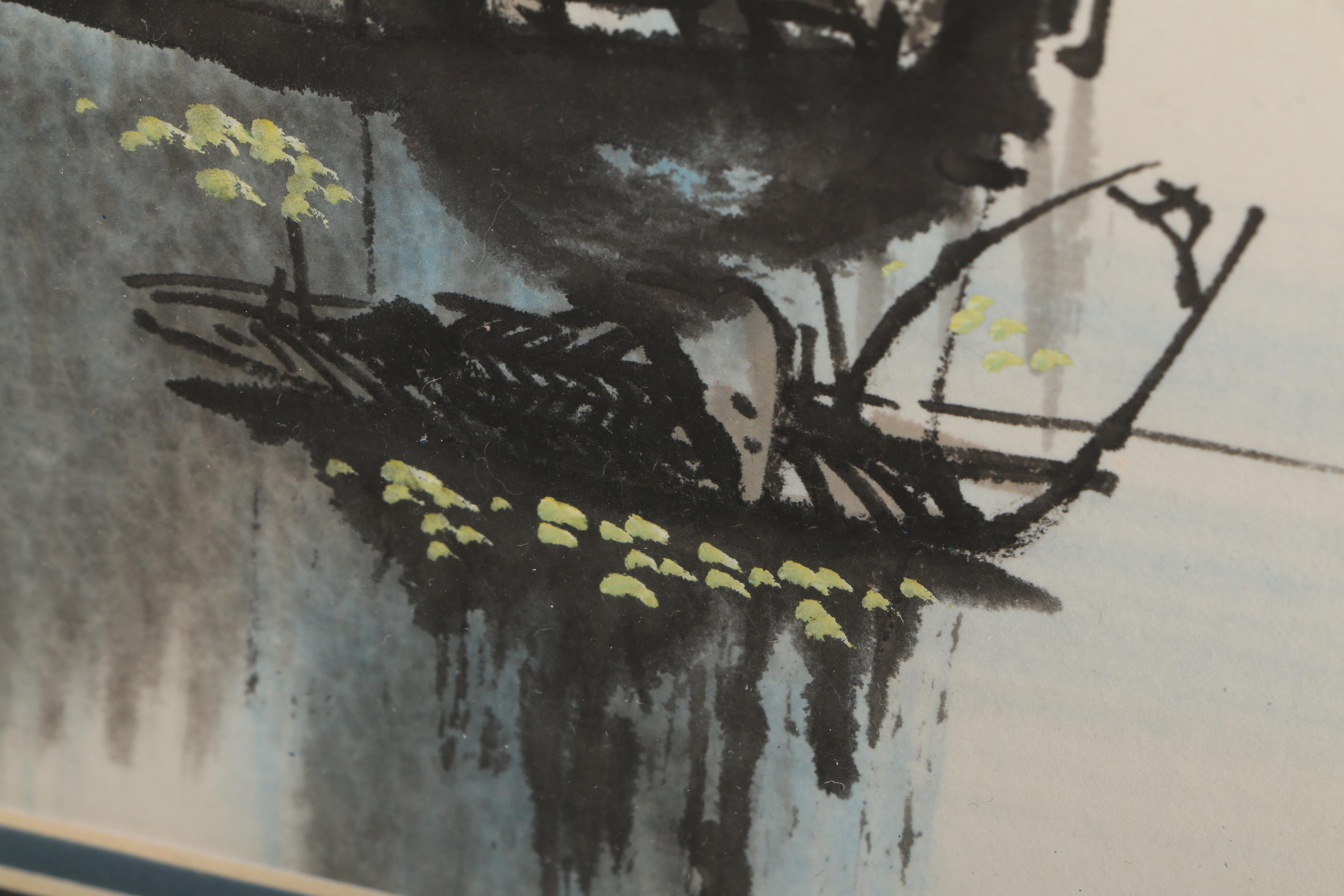 Karl J. Feng Watercolor Painting of a Waterfront