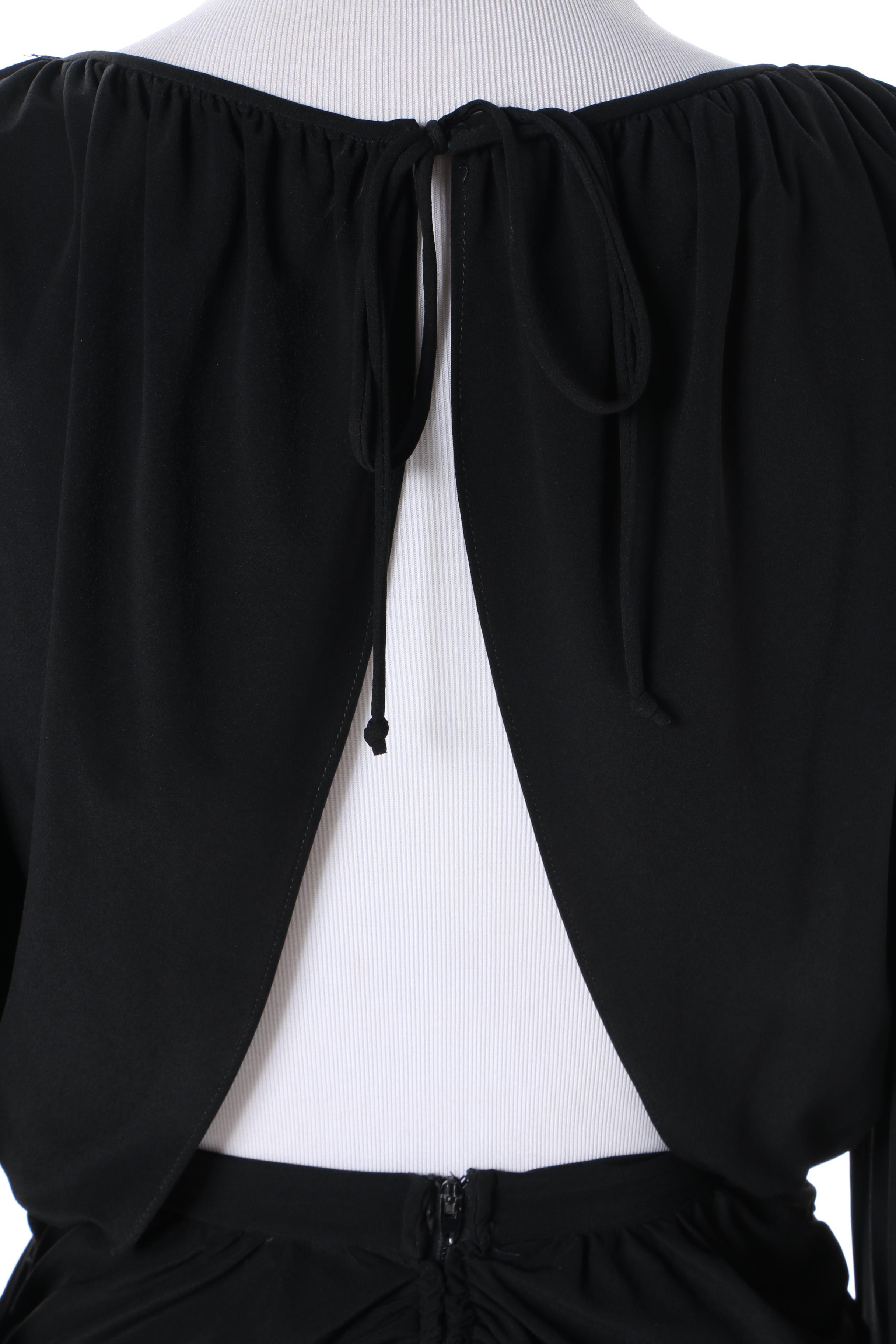 Circa 1970s Miss Magnin at I. Magnin Semi-Sheer Black Ruched Evening Dress