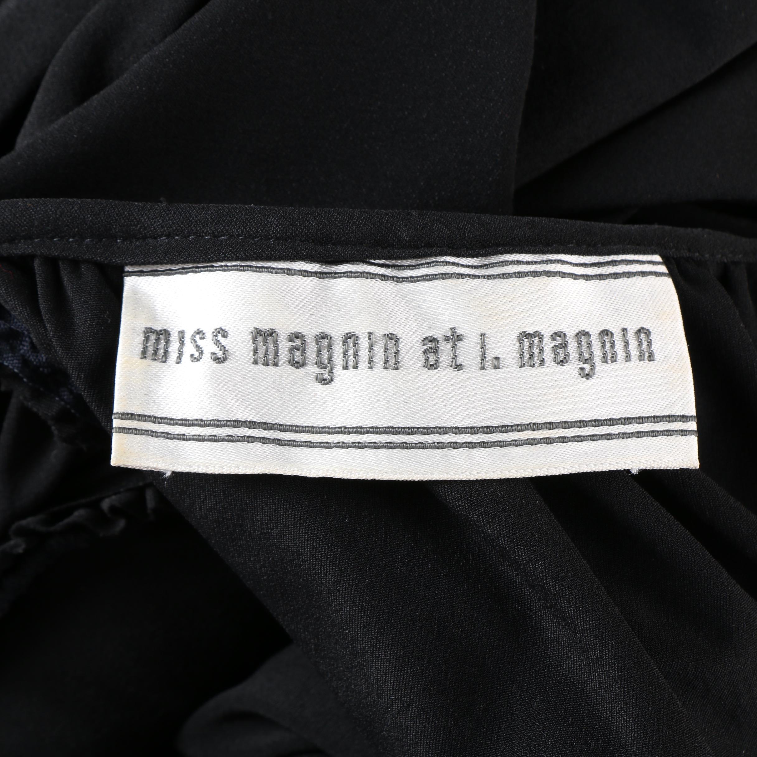 Circa 1970s Miss Magnin at I. Magnin Semi-Sheer Black Ruched Evening Dress