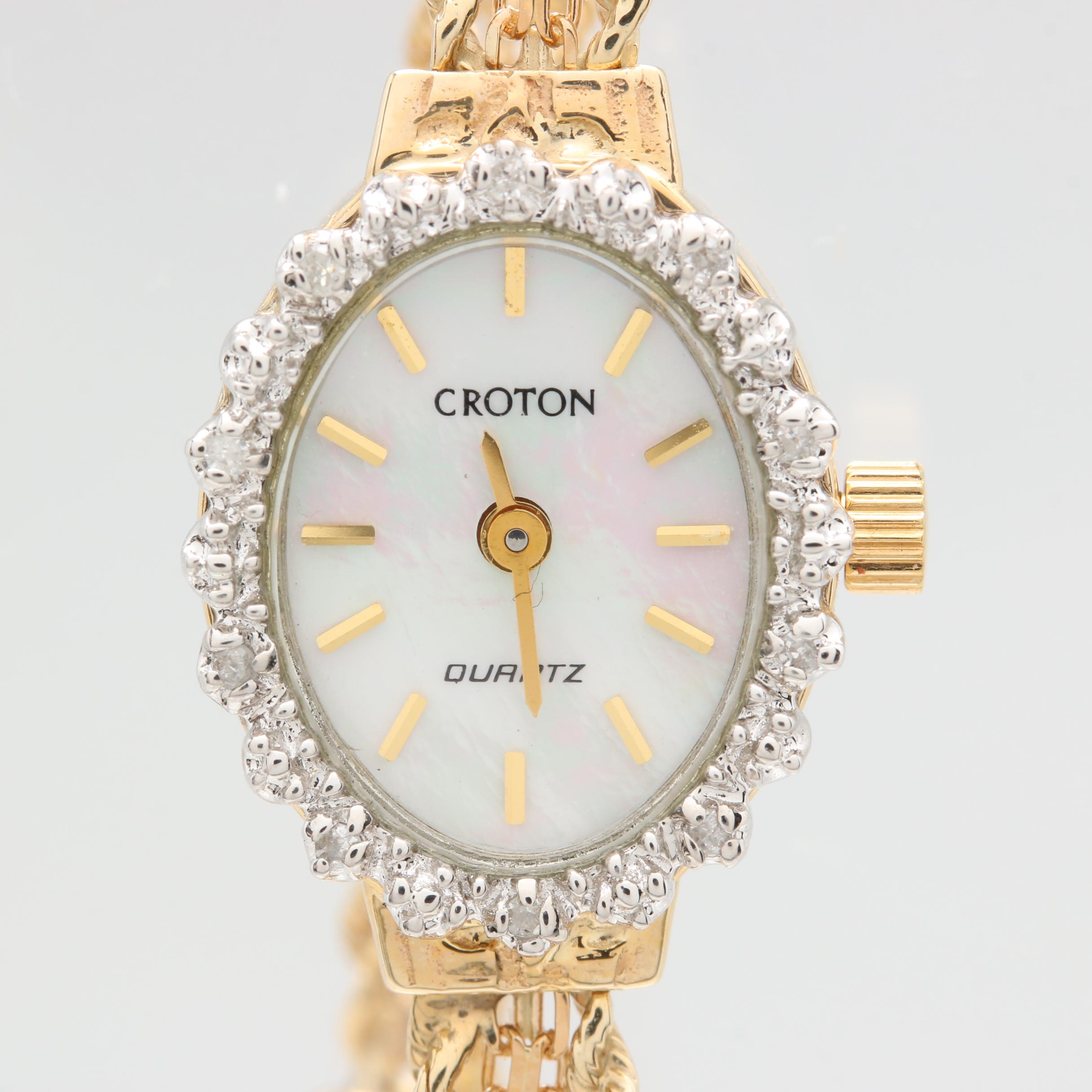 Croton 14K Yellow Gold Diamond Watch with White Gold Accents