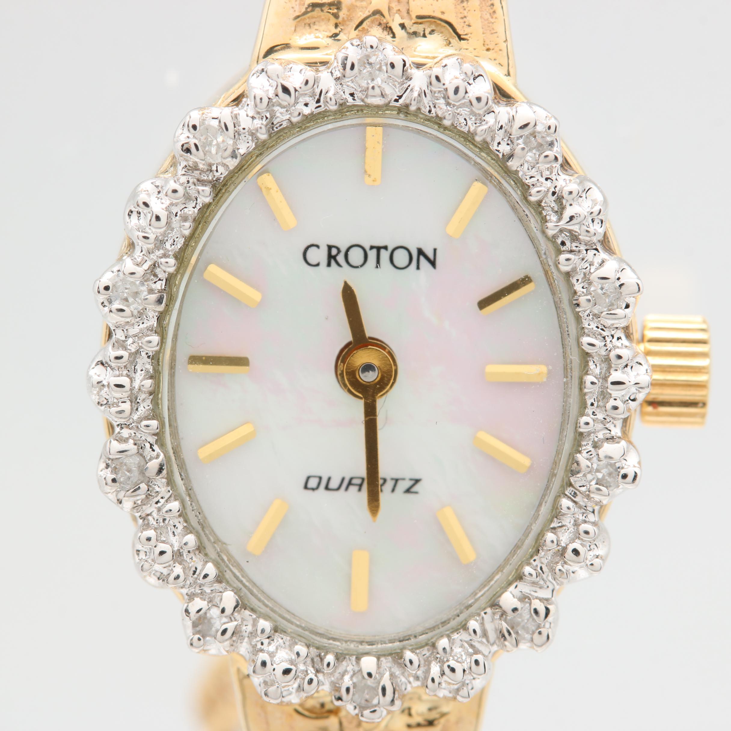 Croton 14K Yellow Gold Diamond Watch with White Gold Accents
