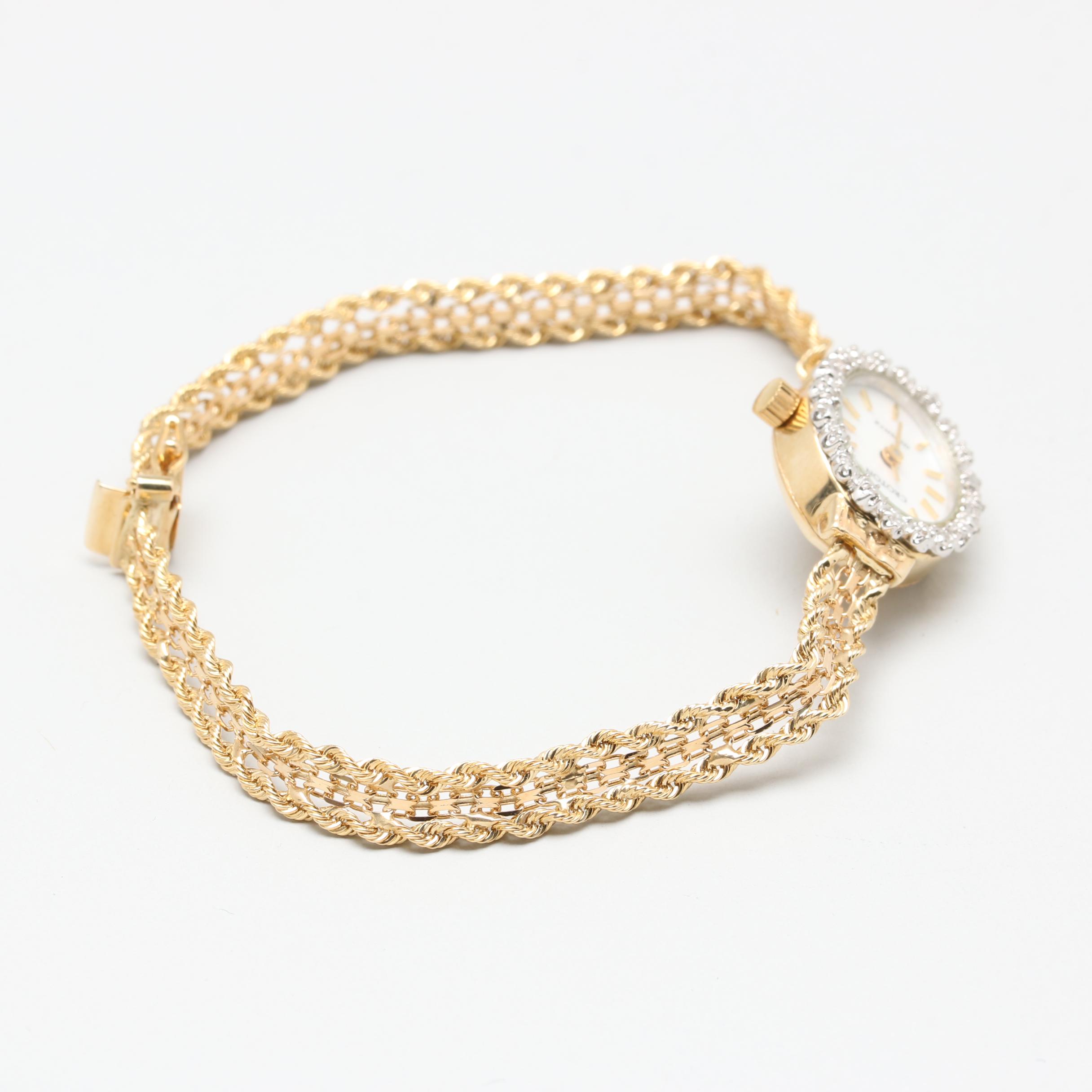 Croton 14K Yellow Gold Diamond Watch with White Gold Accents