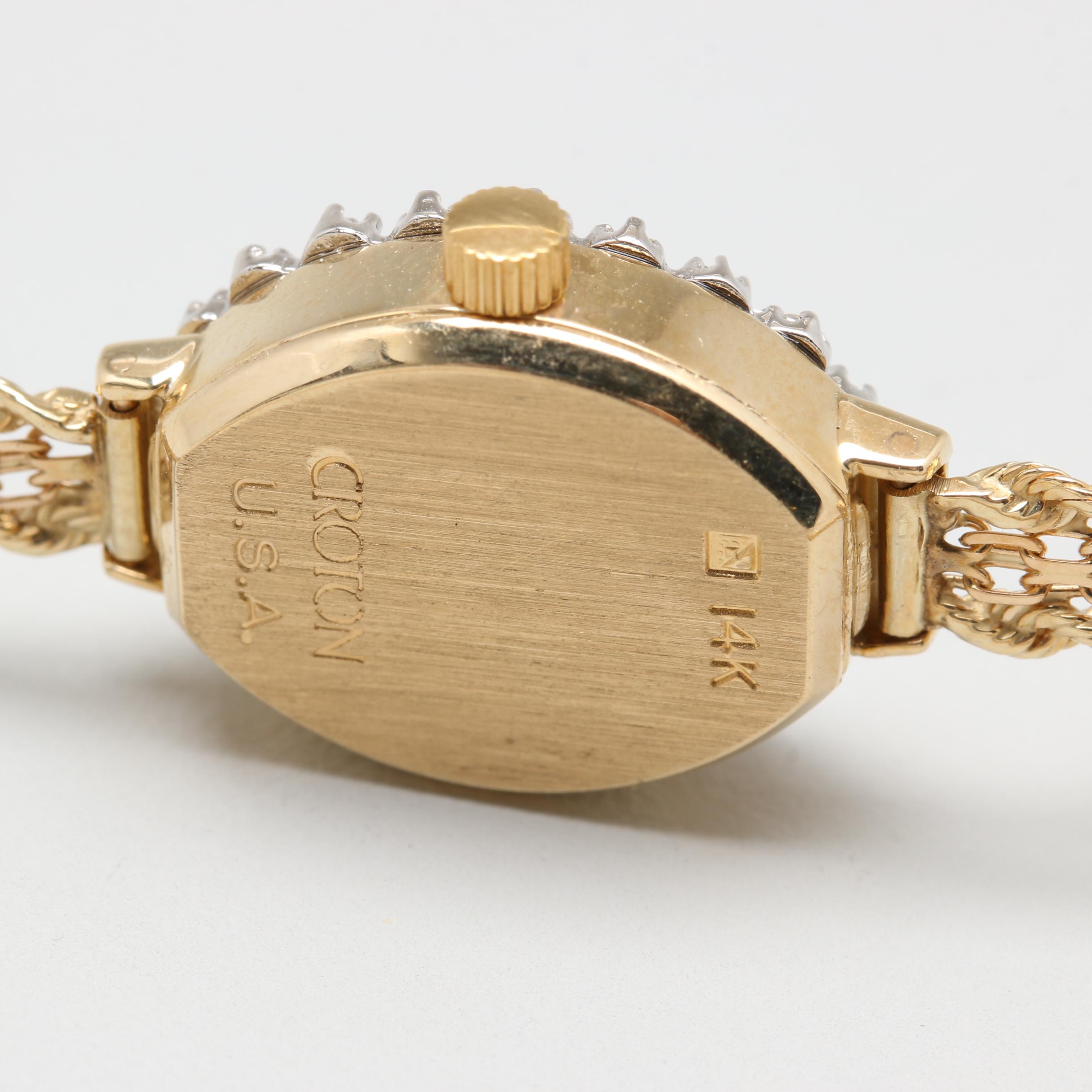 Croton 14K Yellow Gold Diamond Watch with White Gold Accents