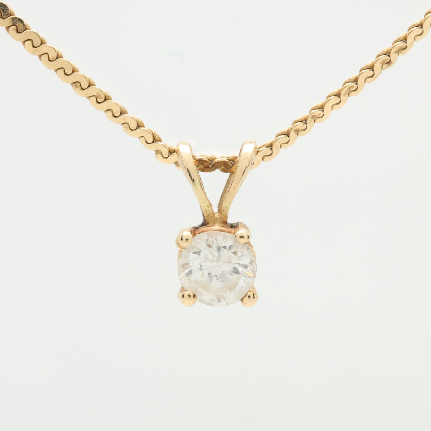 14K Yellow Gold Diamond Pendant Necklace