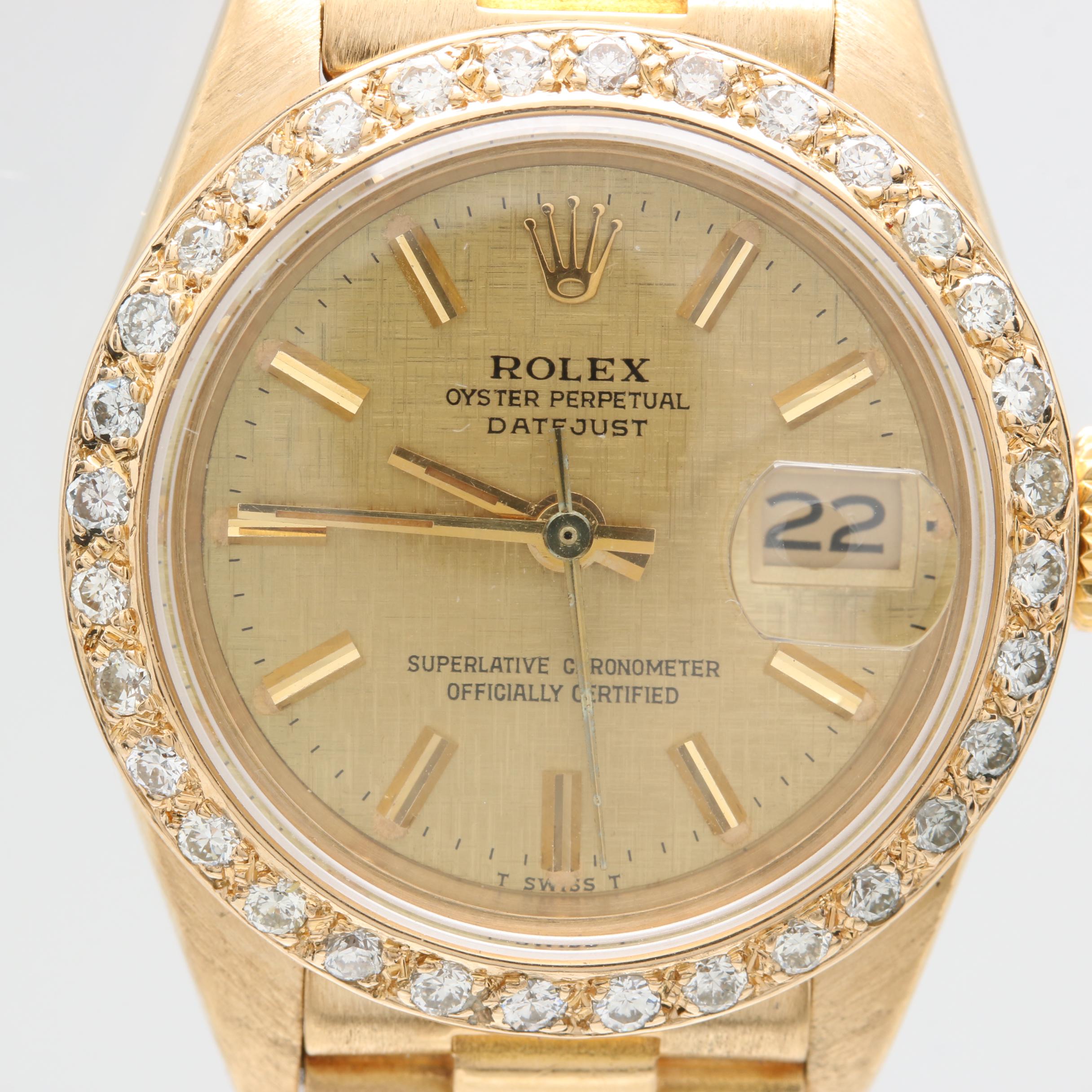 1981 Rolex Oyster Perpetual Datejust 18K Yellow Gold Diamond Watch