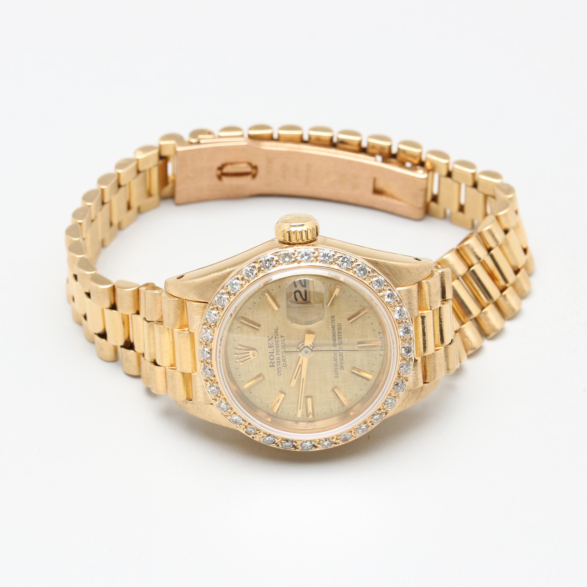 1981 Rolex Oyster Perpetual Datejust 18K Yellow Gold Diamond Watch