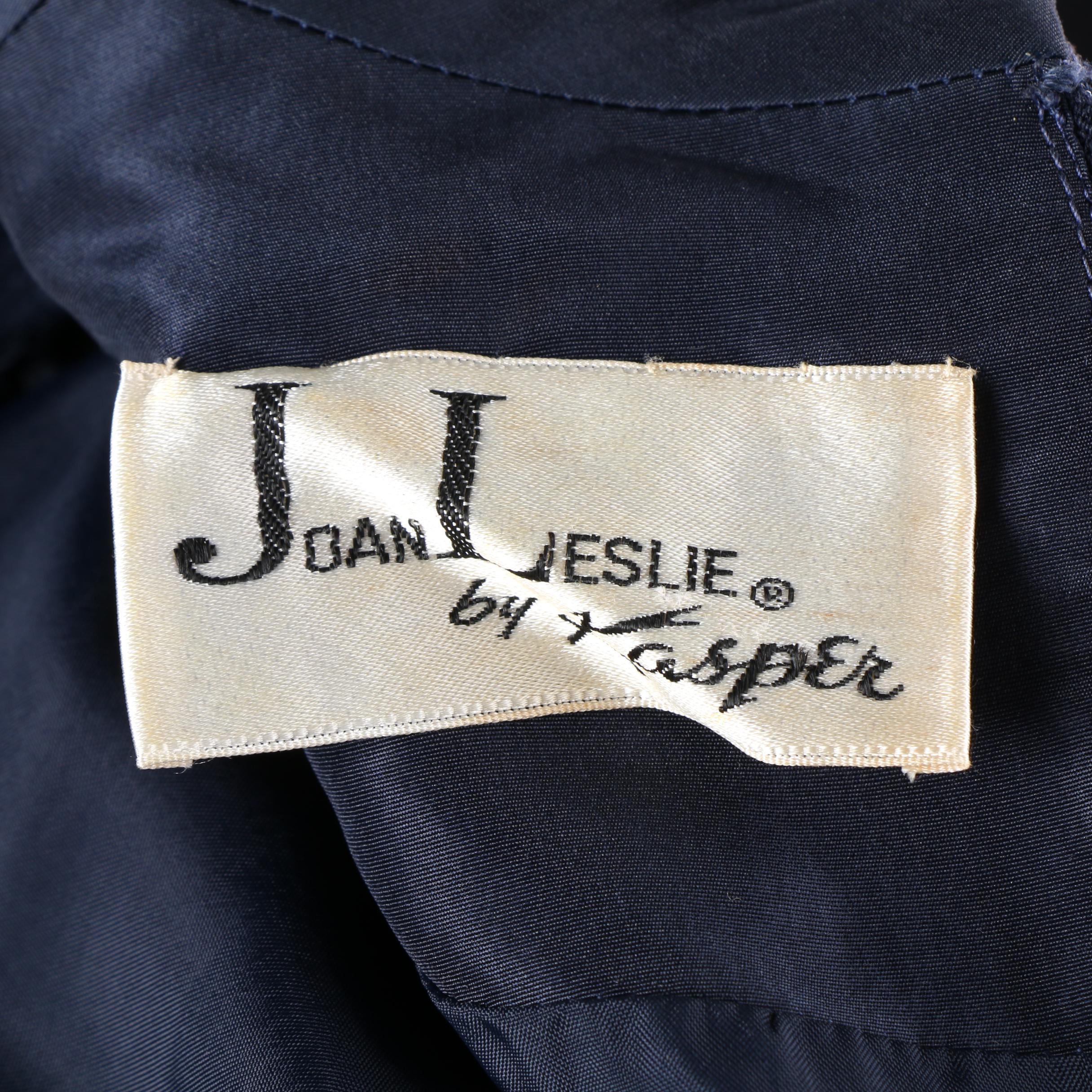 1970s Joan Leslie by Kasper Navy Blue Silk Blend Ruffle Bib Dress